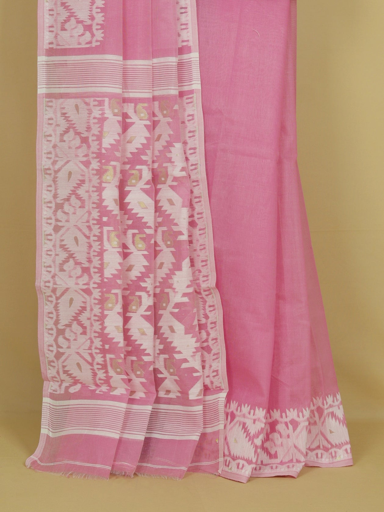 Pink cotton jamdani saree
