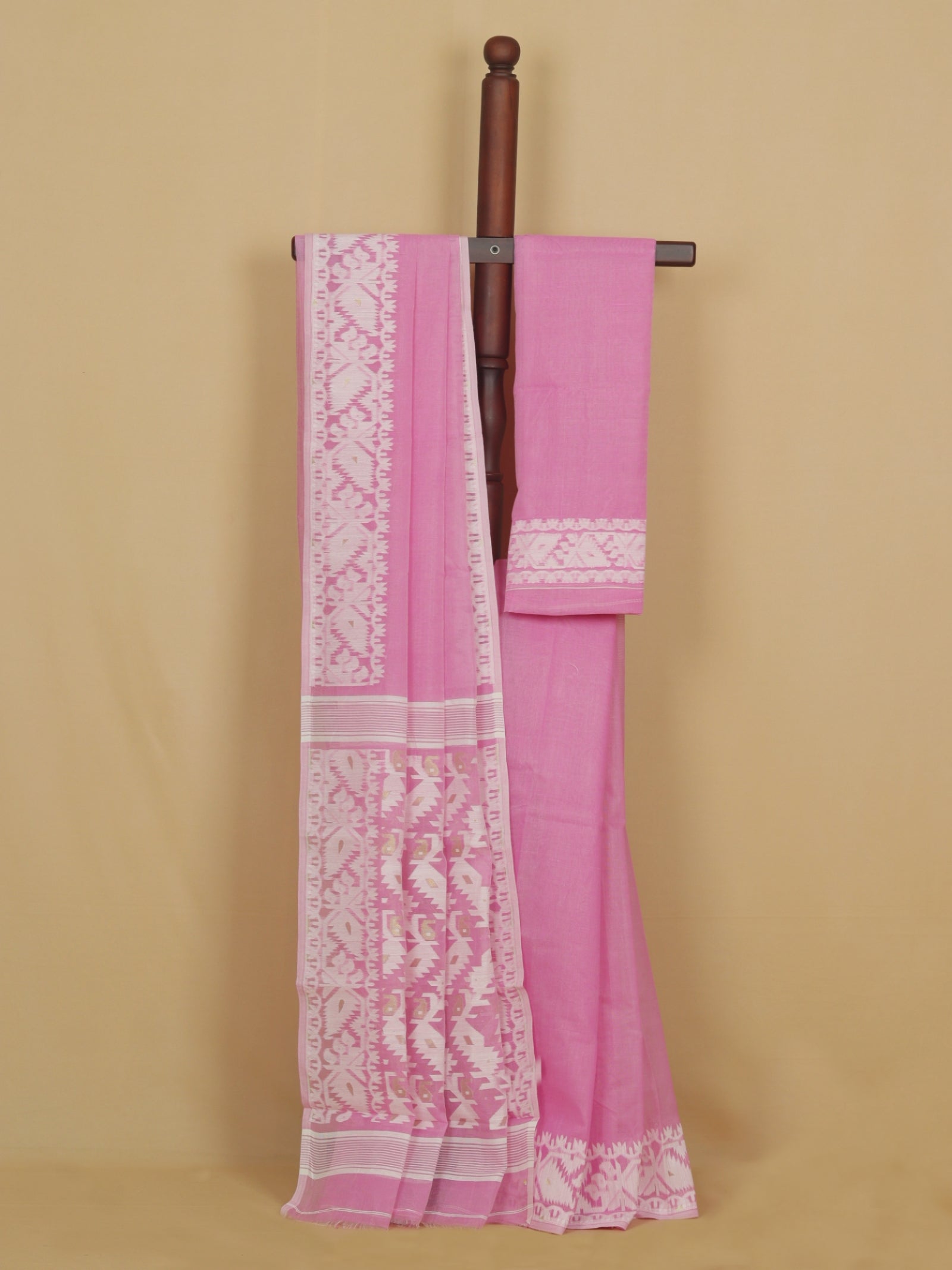 Pink cotton jamdani saree