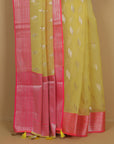 Lemon yellow organza saree