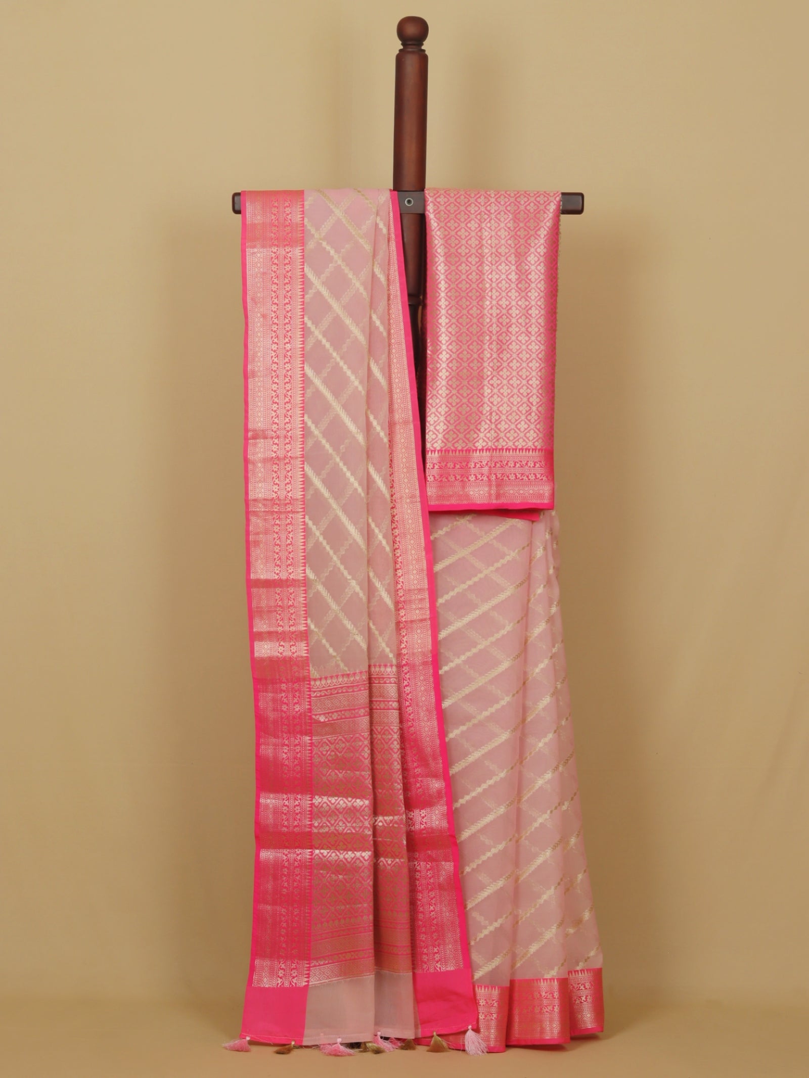 Pink organza saree