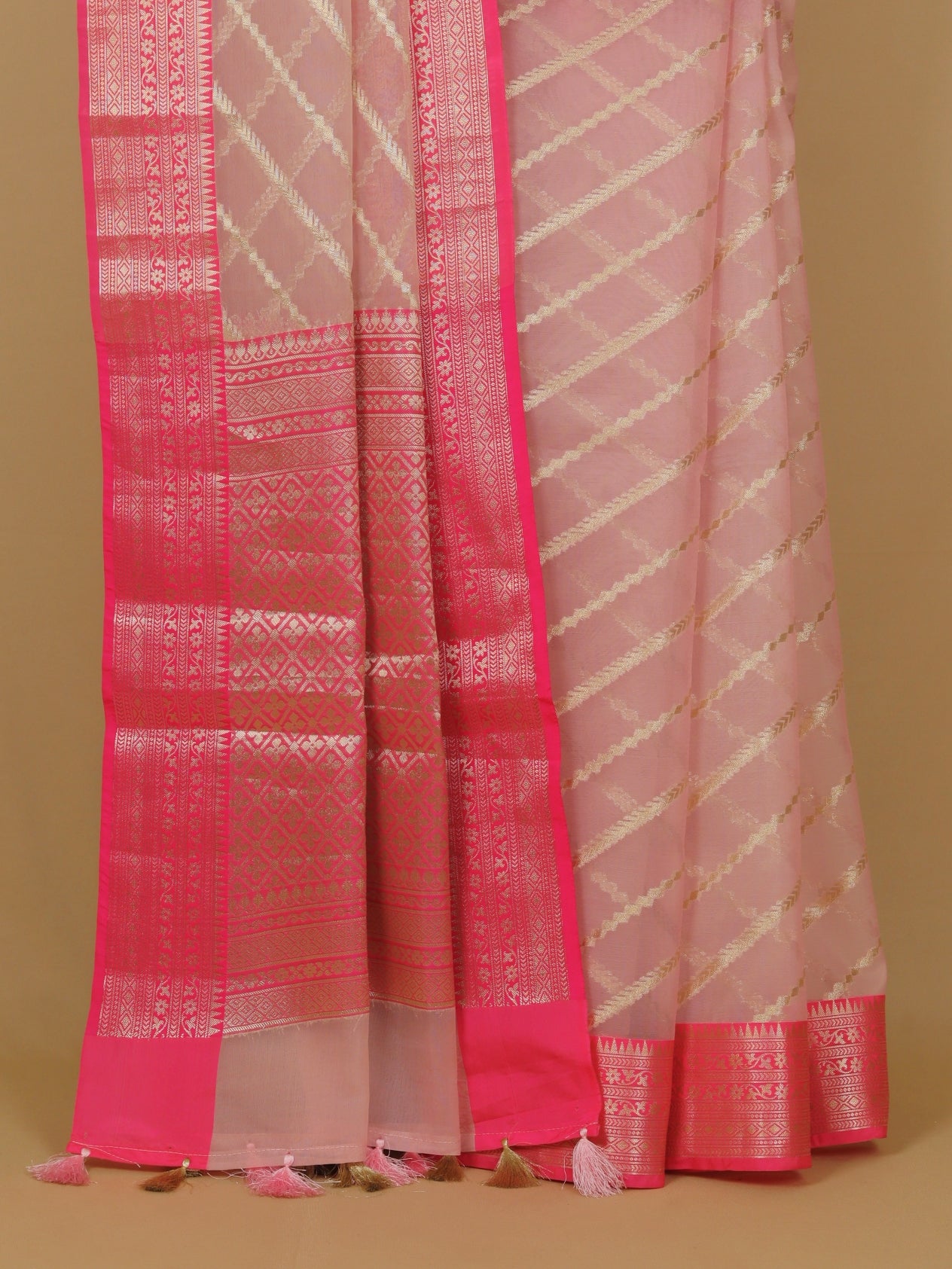 Pink organza saree
