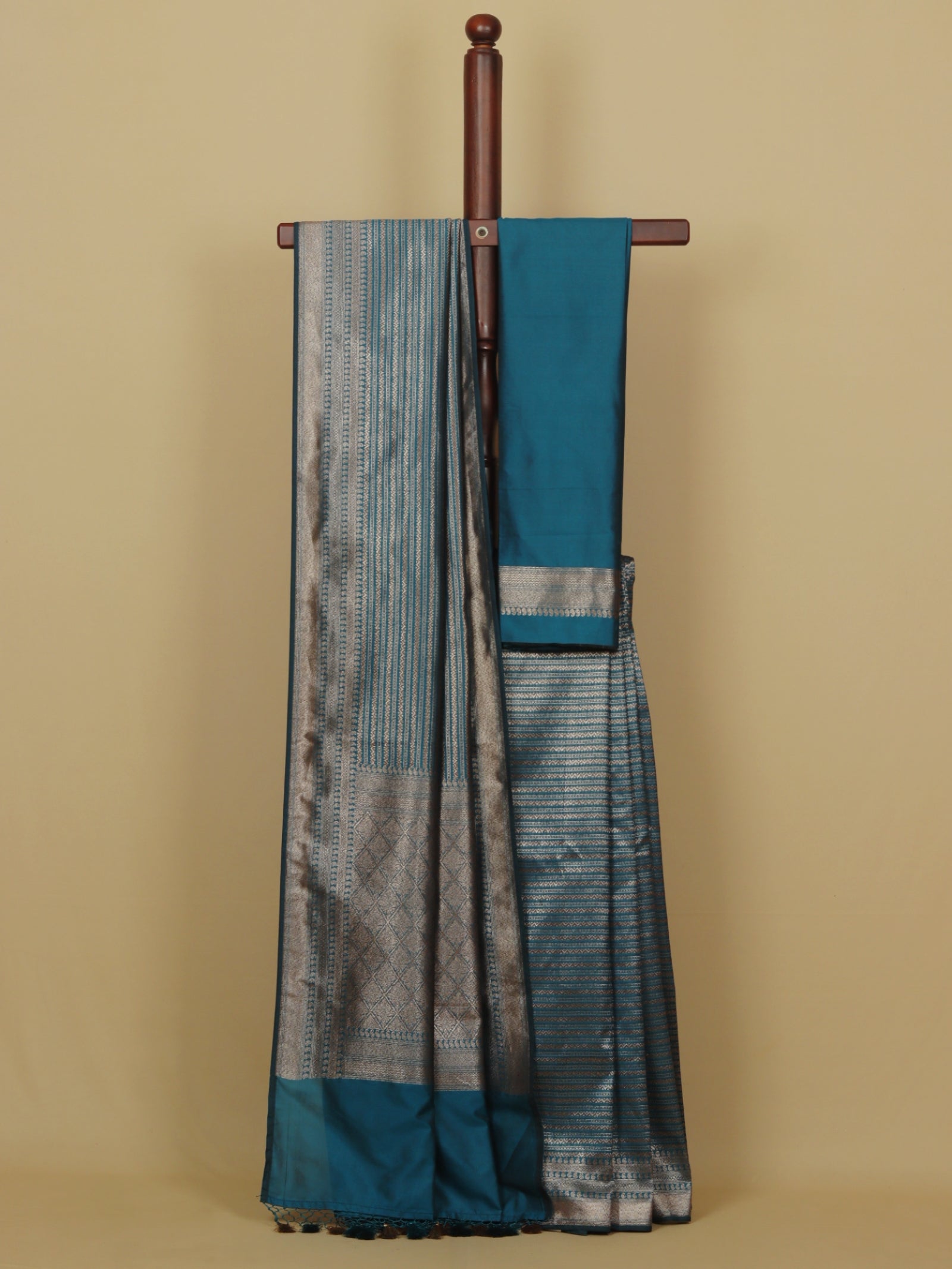 German blue blended silk saree