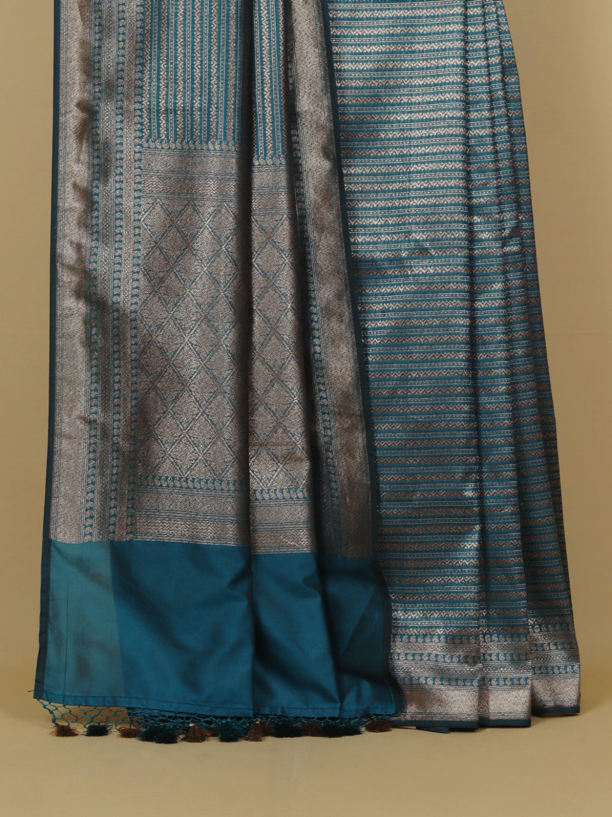 German blue blended silk saree