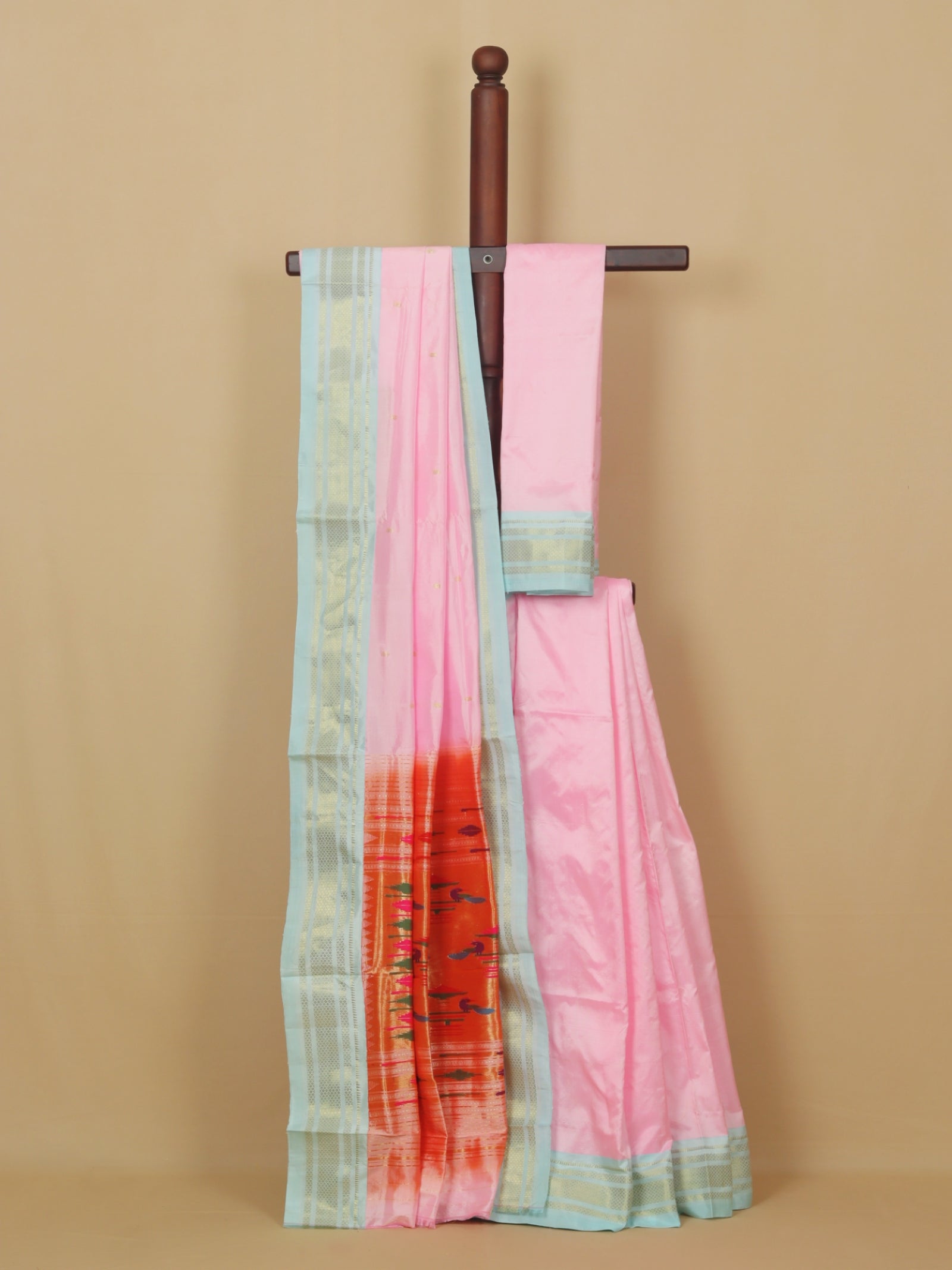 Baby pink silk paithani saree