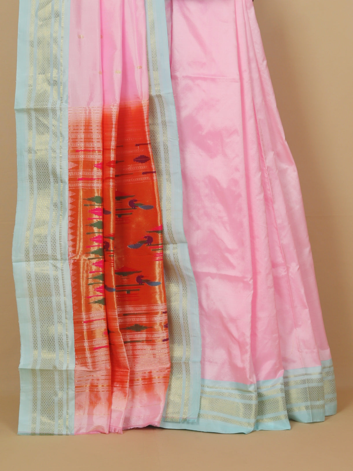Baby pink silk paithani saree
