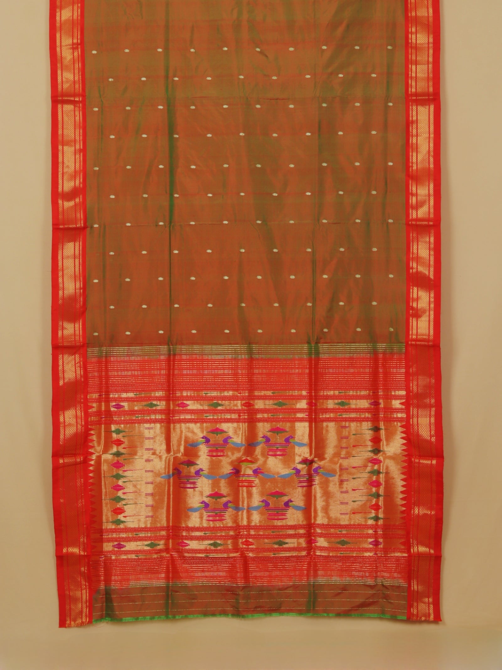 Anjeeri green silk paithani saree