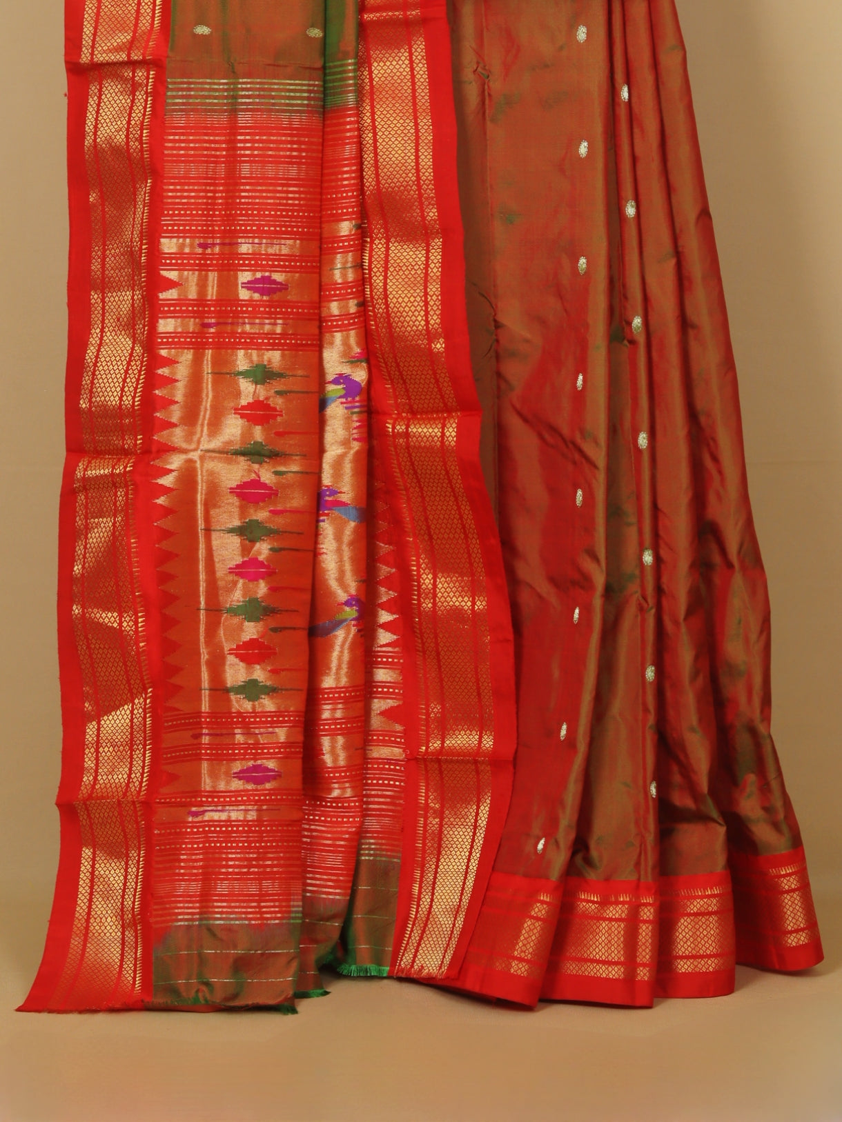 Anjeeri green silk paithani saree