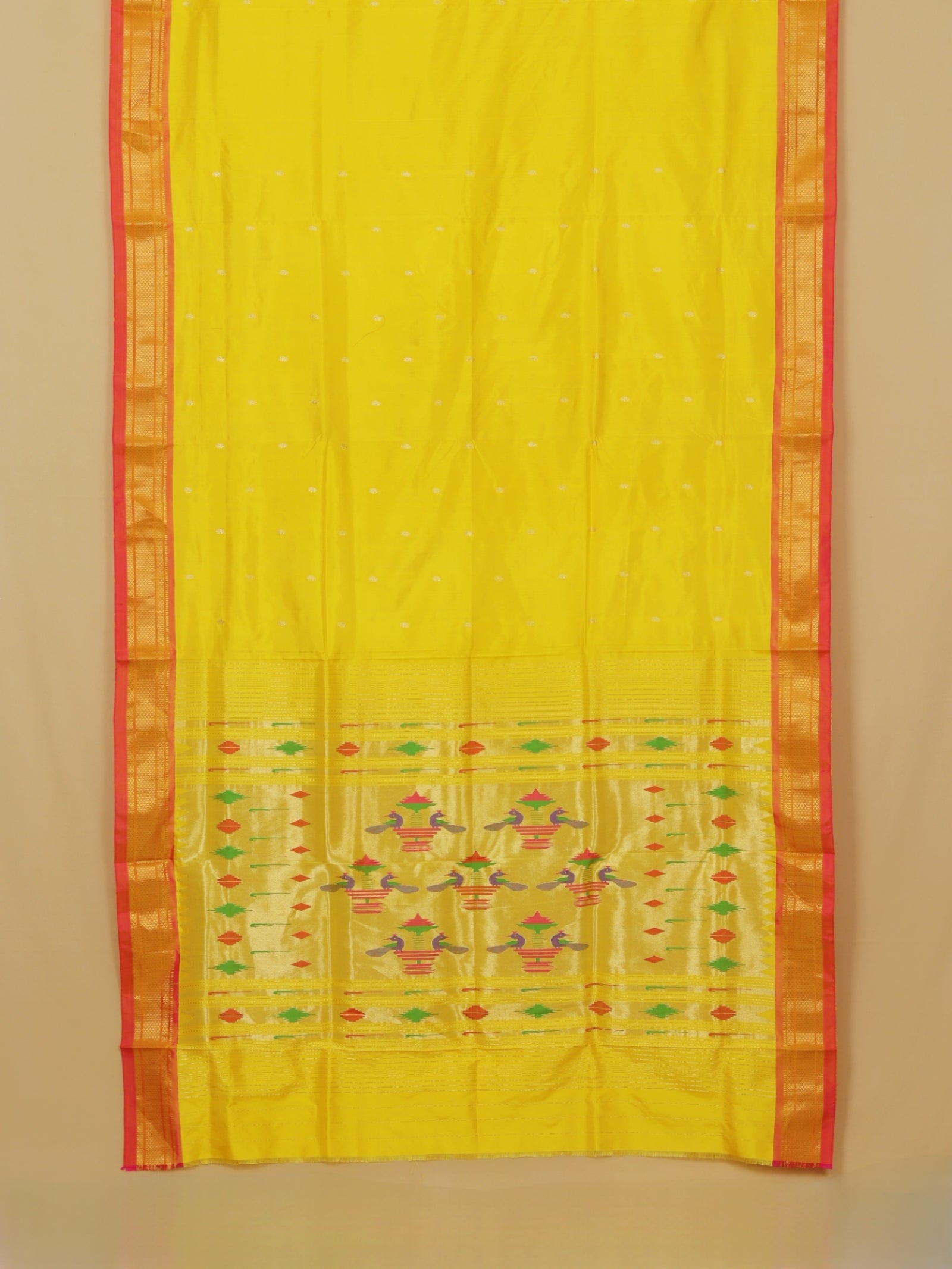 Lemon yellow silk paithani saree