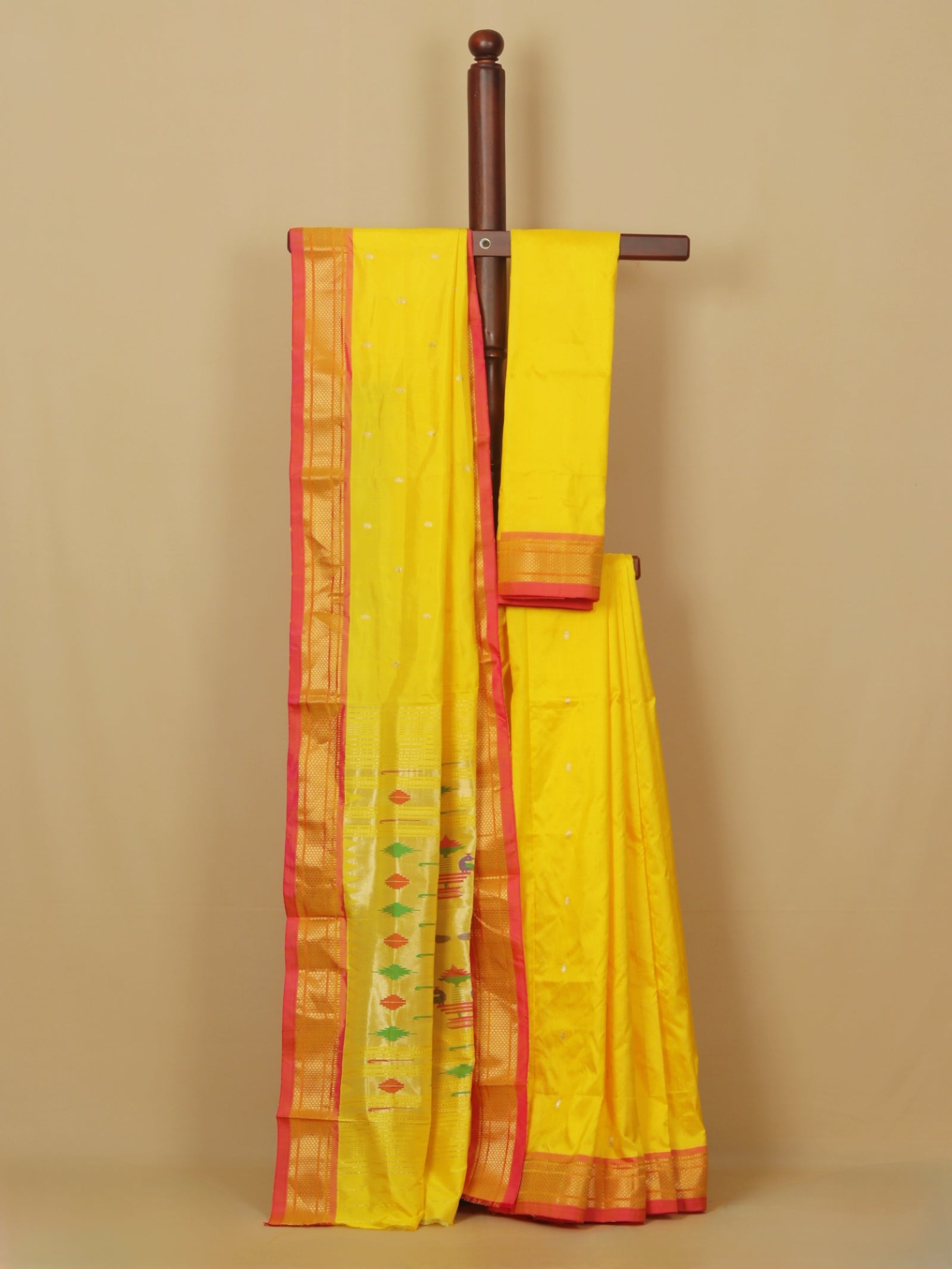 Lemon yellow silk paithani saree