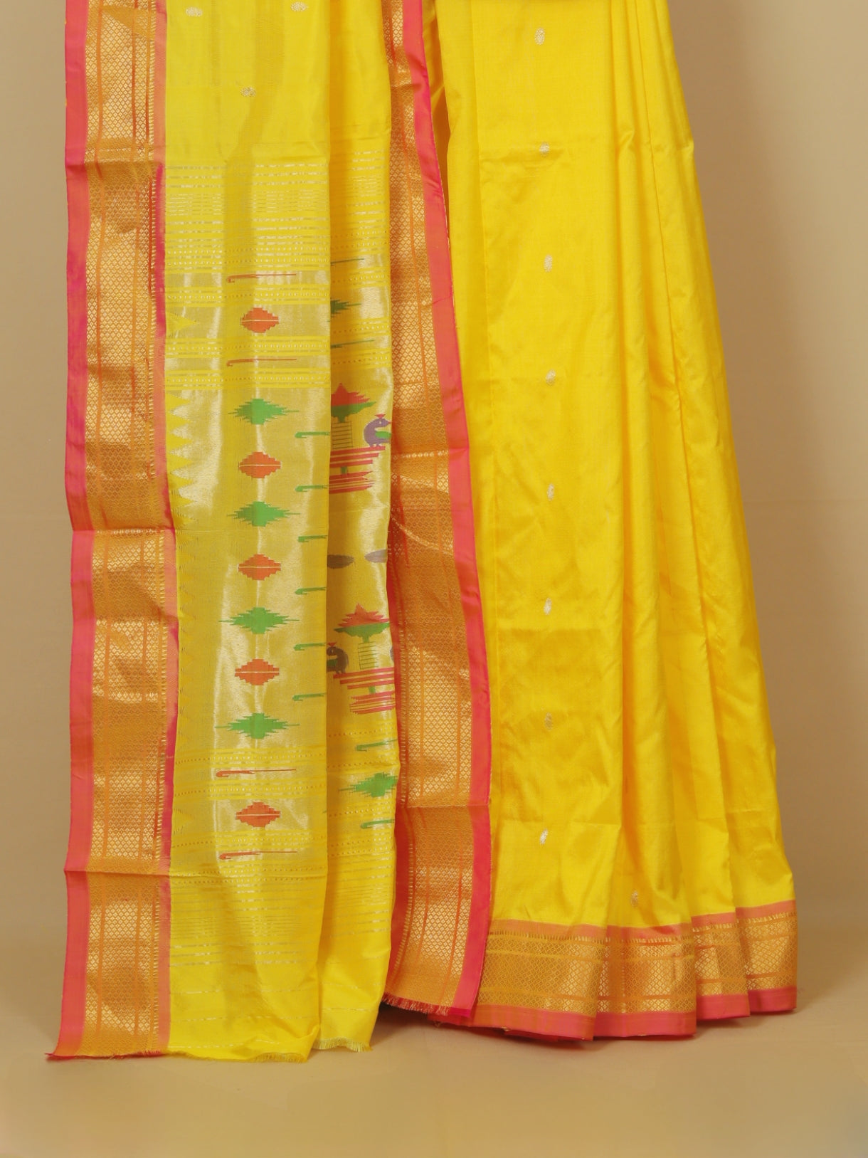 Lemon yellow silk paithani saree