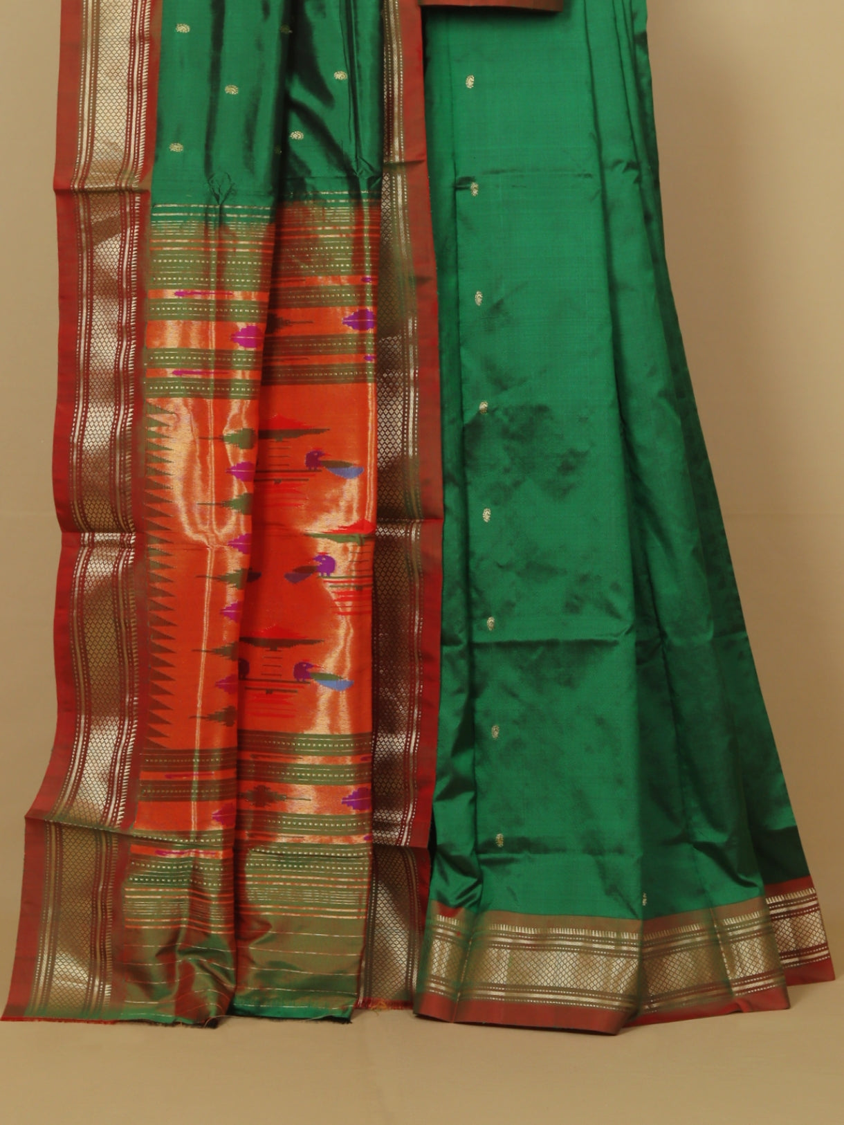 Green silk paithani saree