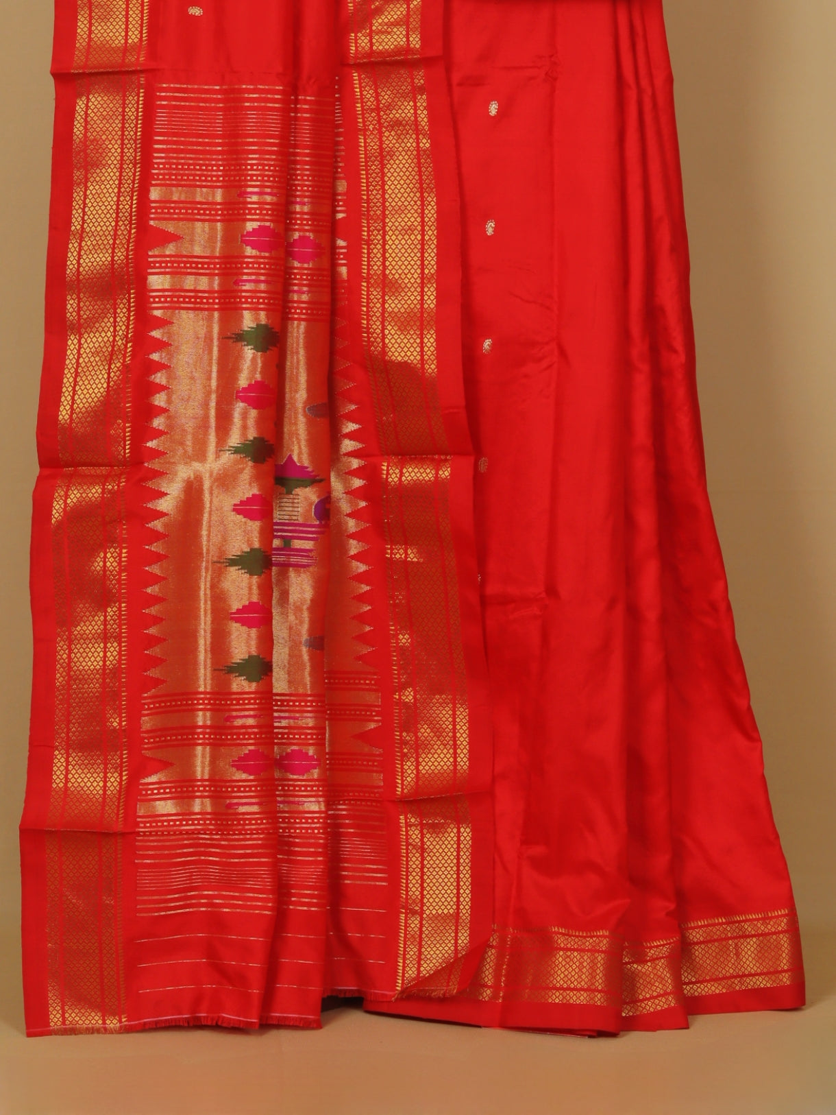 Red silk paithani saree