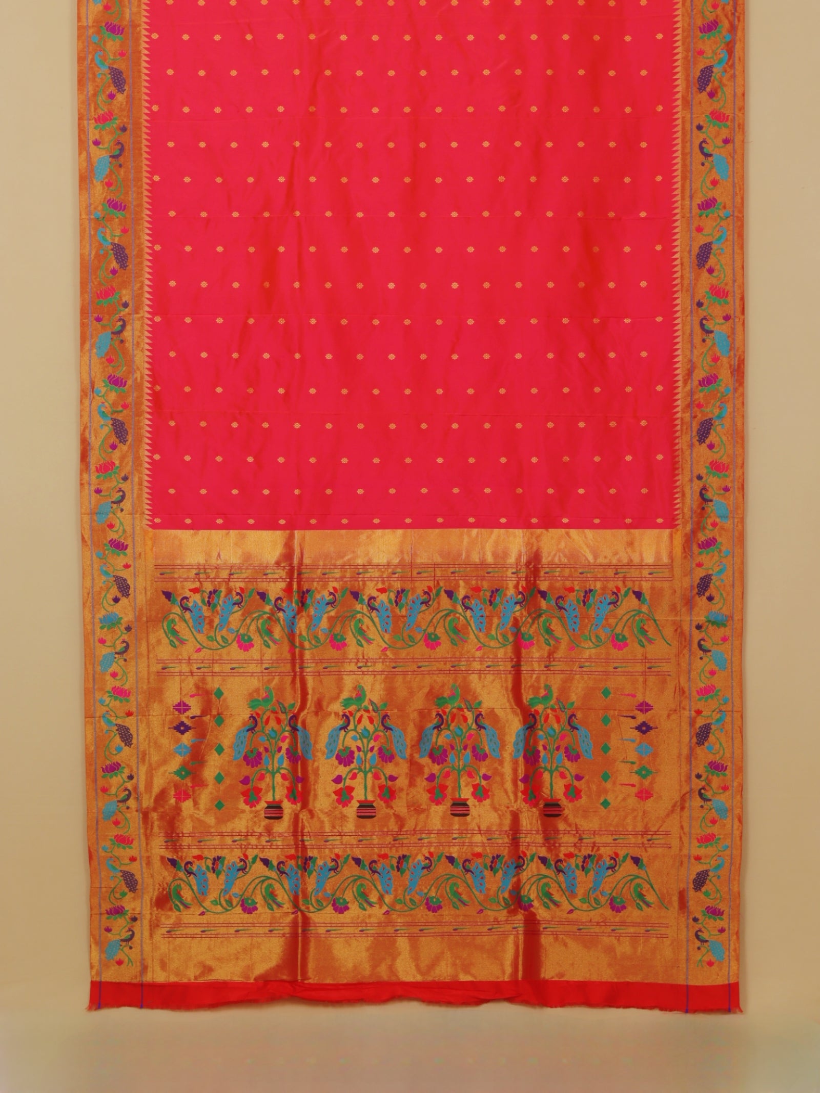 Peachish rani fancy border paithani silk saree