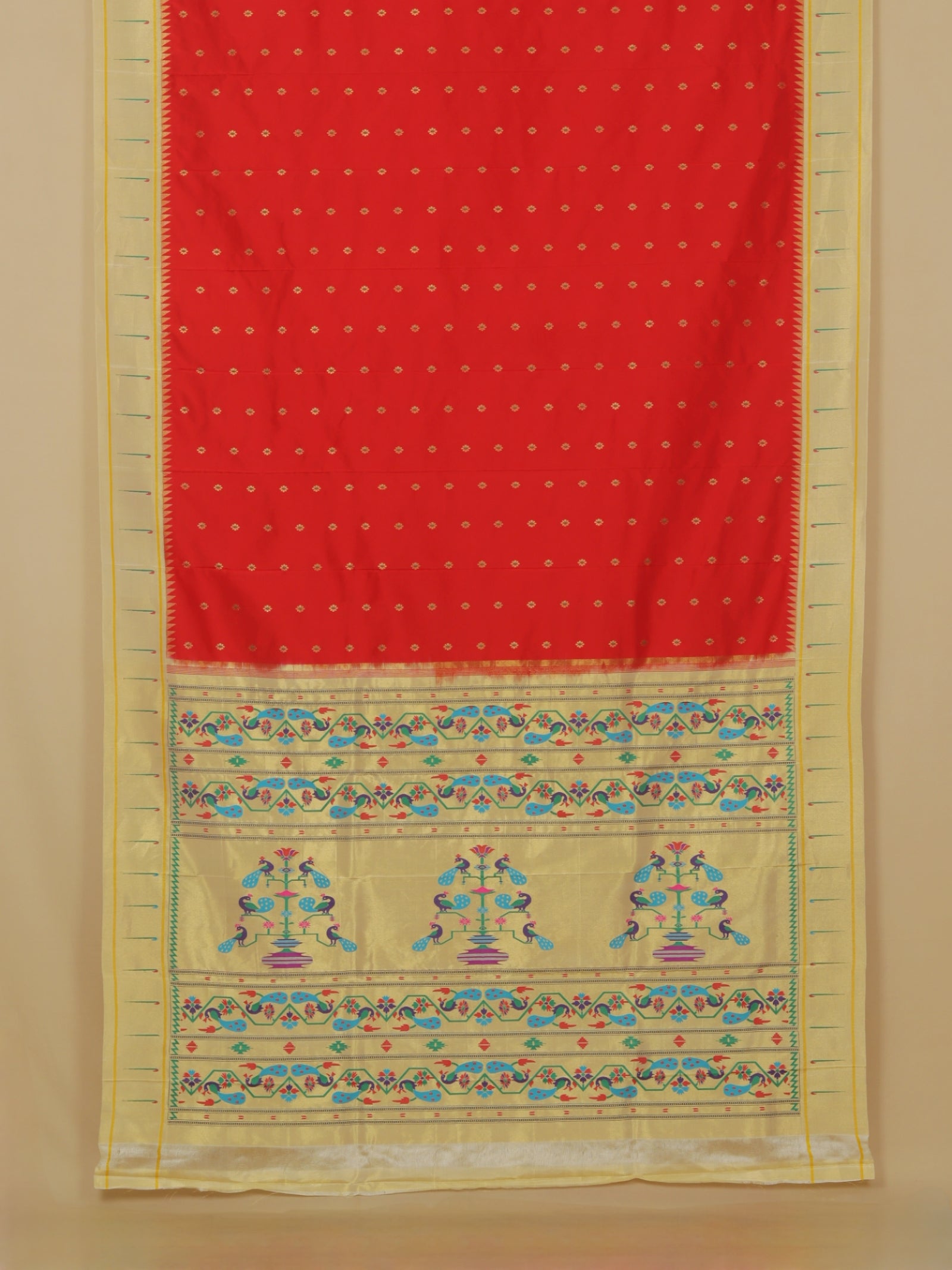 Red munia paithani saree