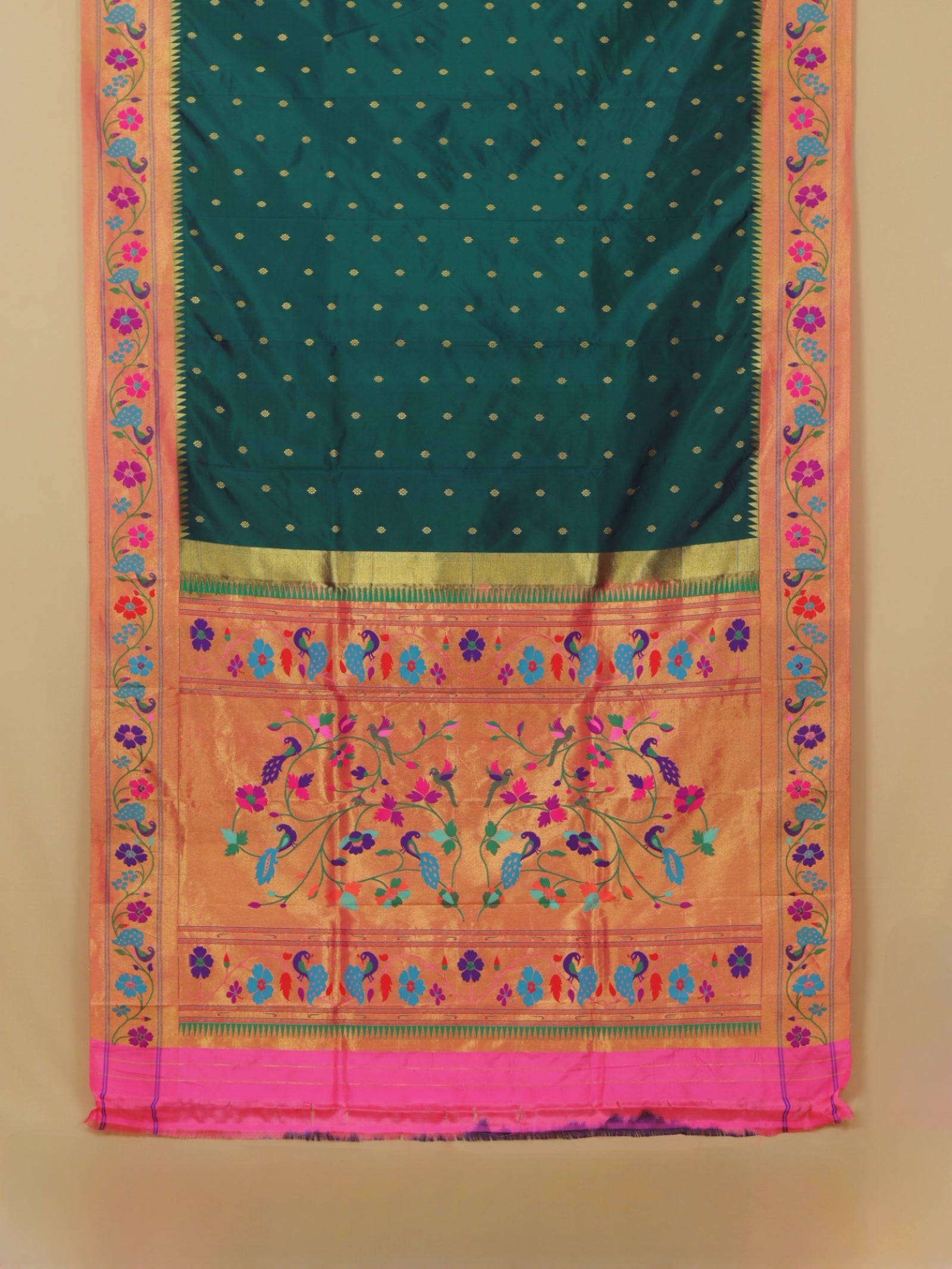 Emerald green fancy border paithani silk saree