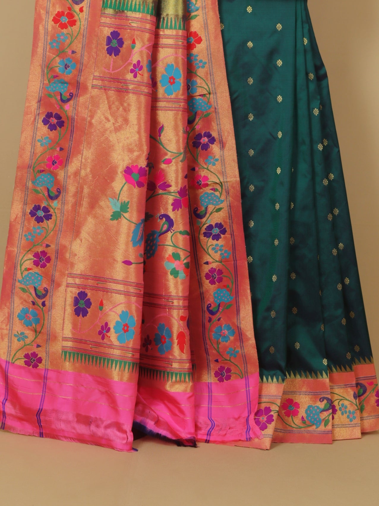 Emerald green fancy border paithani silk saree