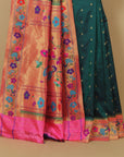 Emerald green fancy border paithani silk saree
