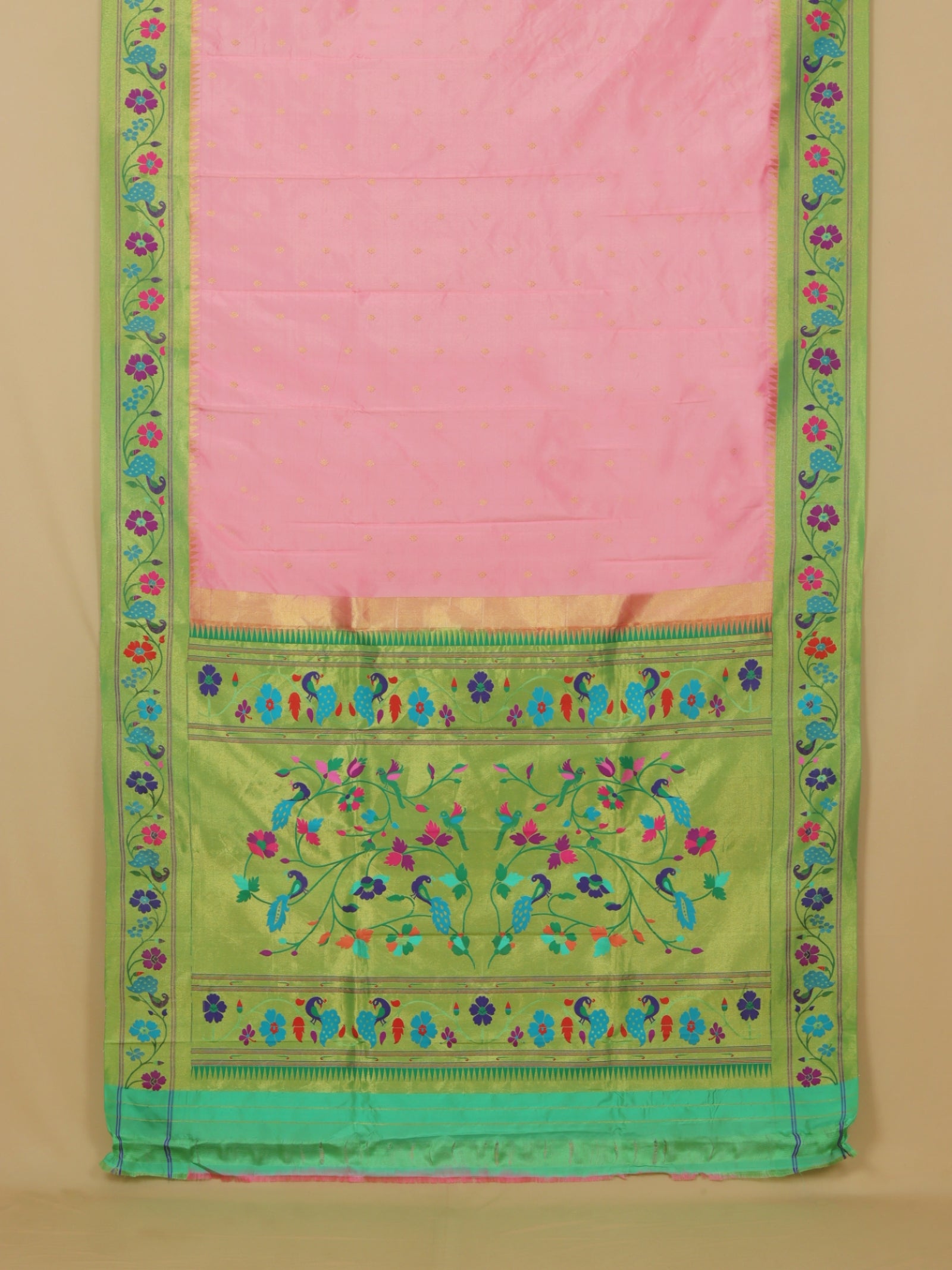 Pink fancy border paithani silk saree