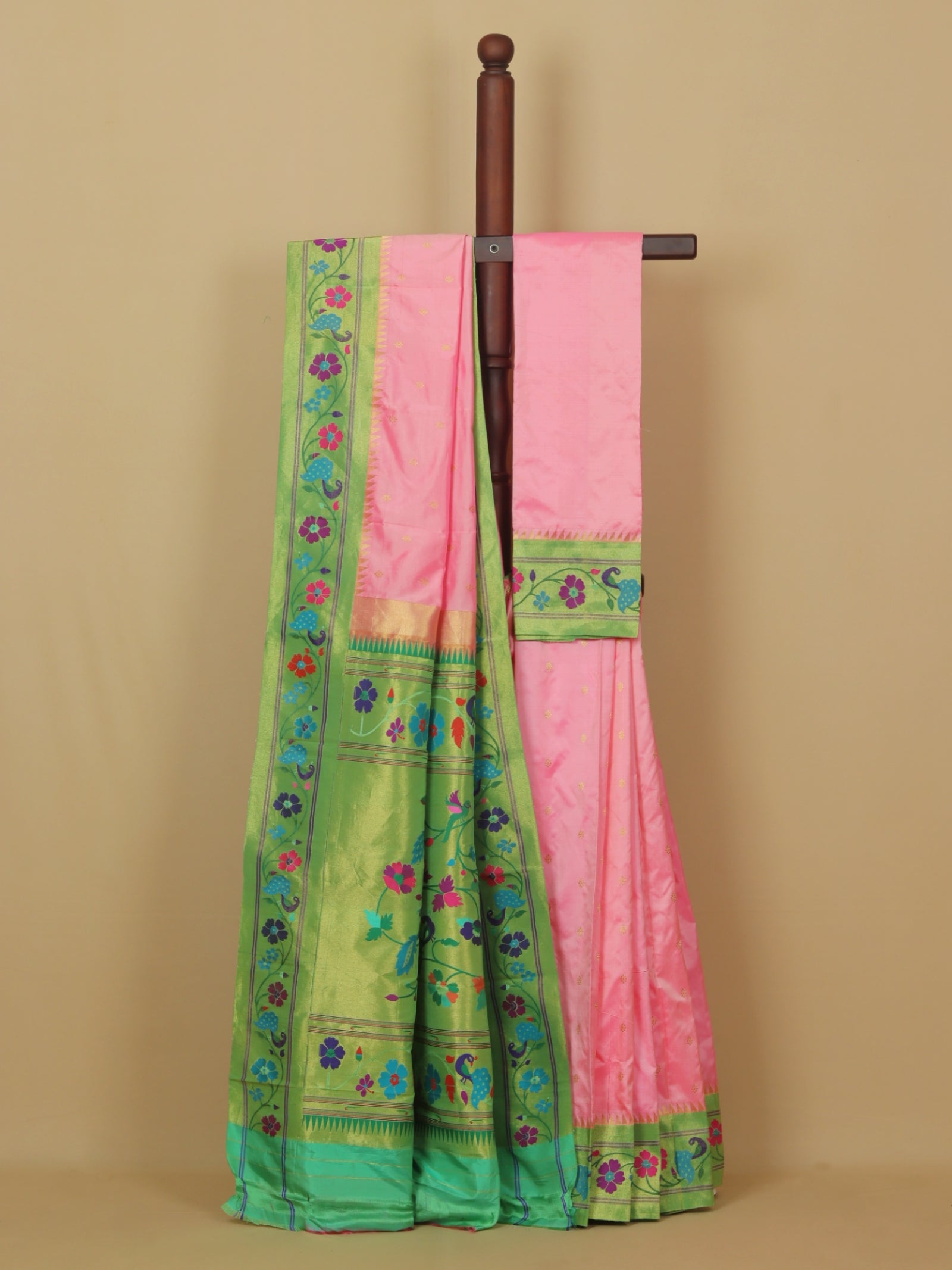 Pink fancy border paithani silk saree