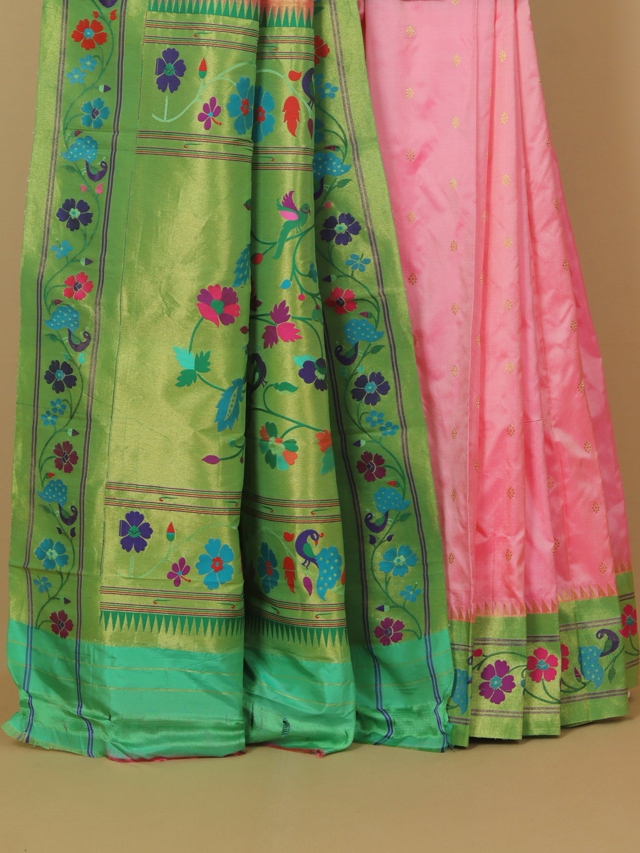 Pink fancy border paithani silk saree