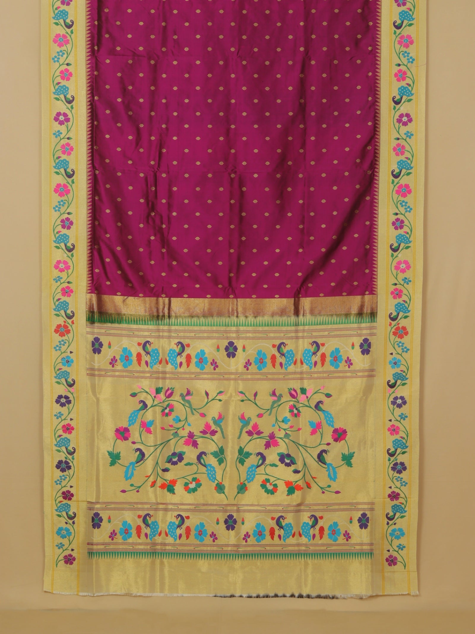 Majenta fancy border paithani silk saree