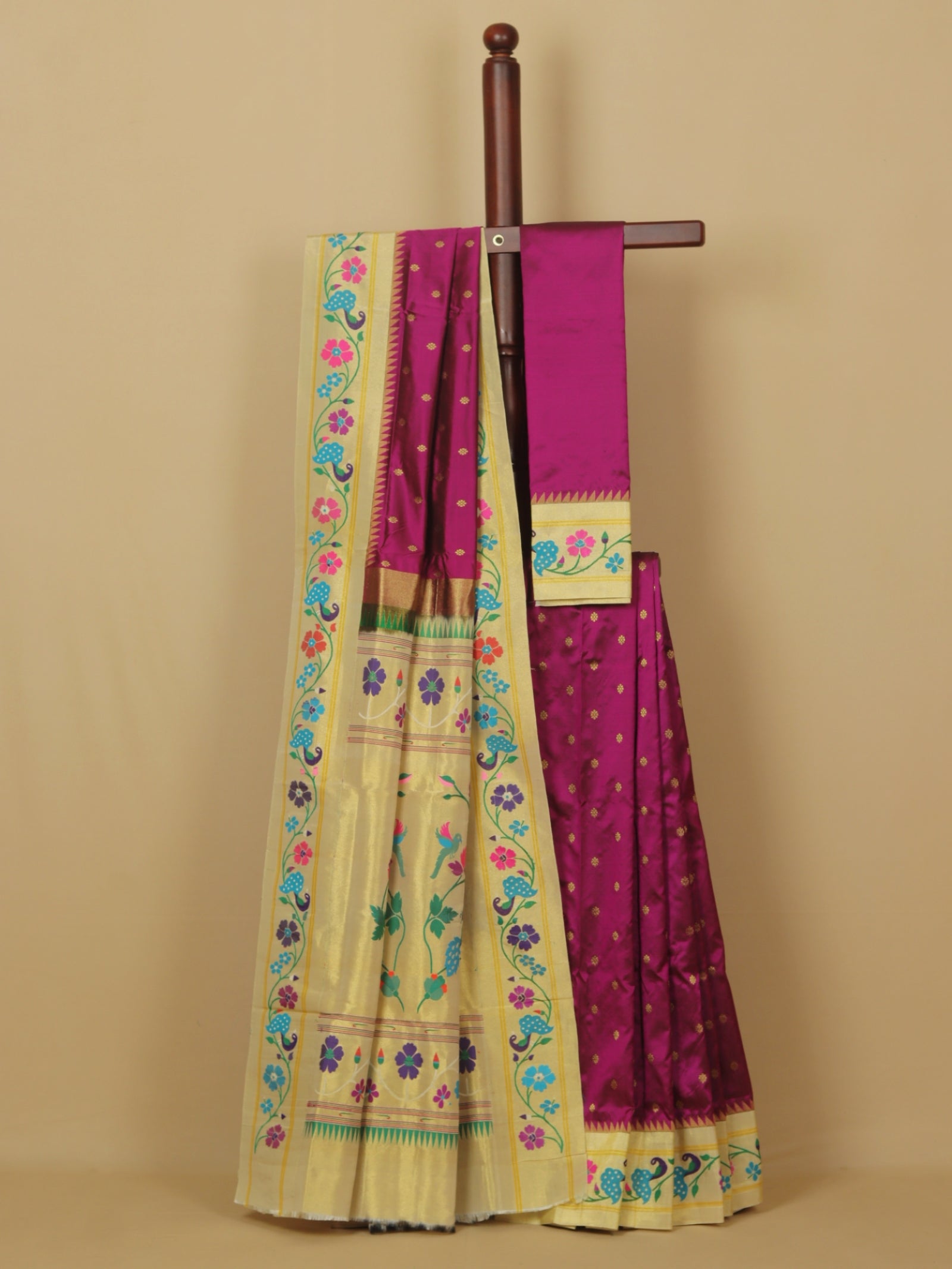 Majenta fancy border paithani silk saree