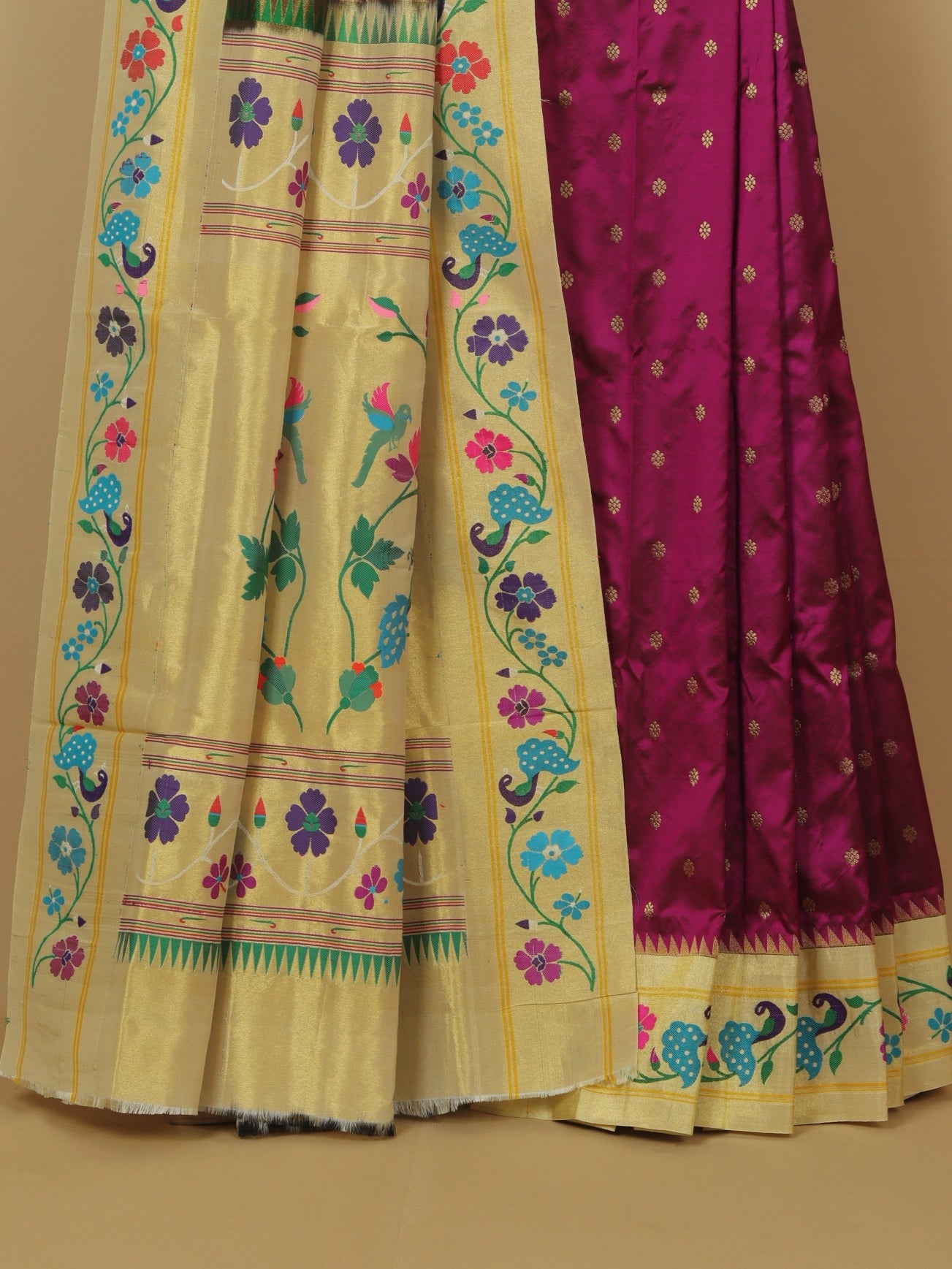 Majenta fancy border paithani silk saree
