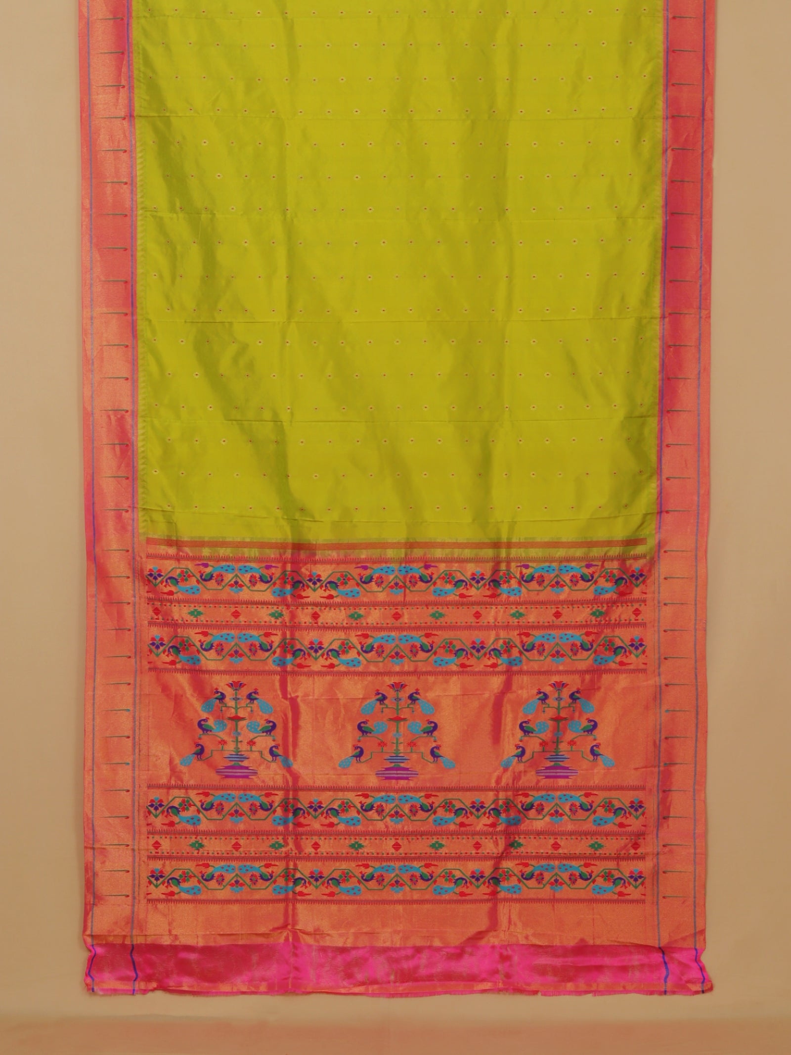 Parrot by pink munia paithani saree