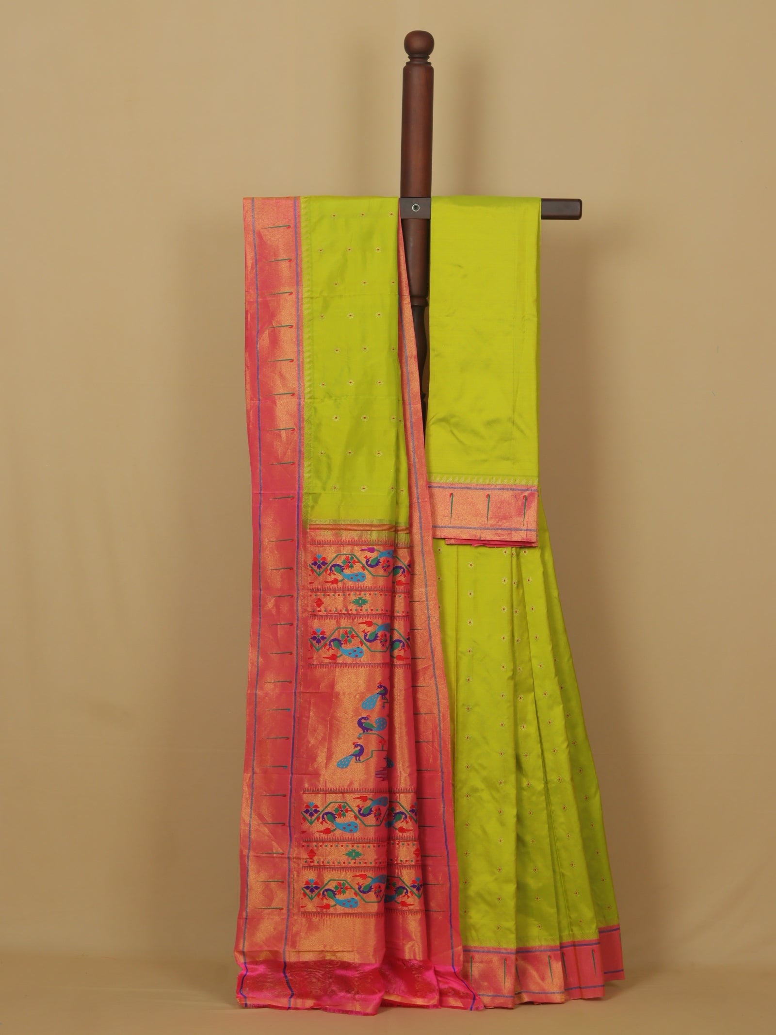 Parrot by pink munia paithani saree