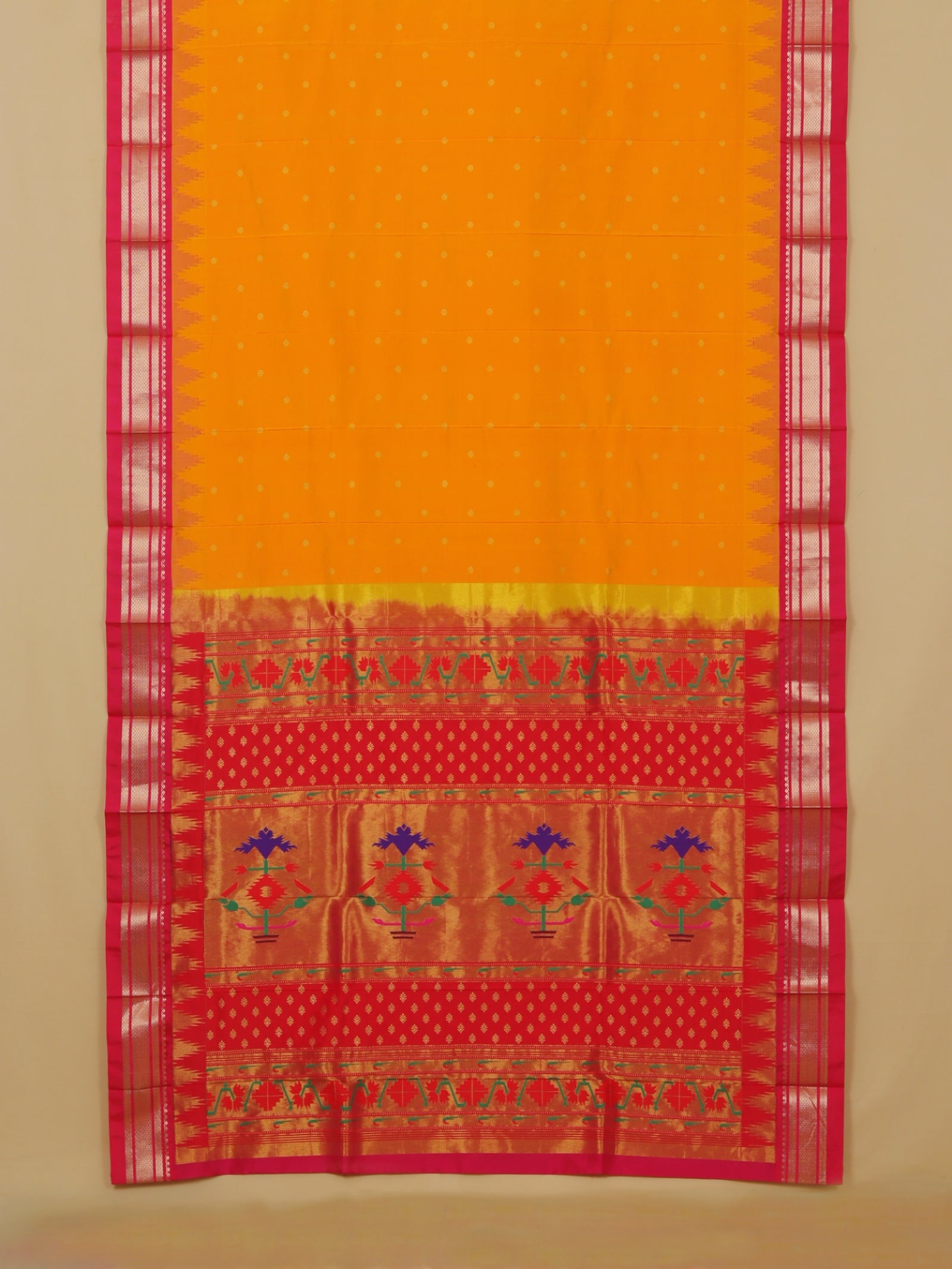 Mango yellow by rani temple silk paithani saree