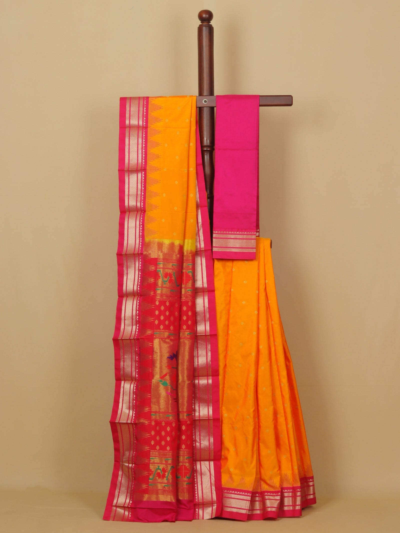 Mango yellow by rani temple silk paithani saree