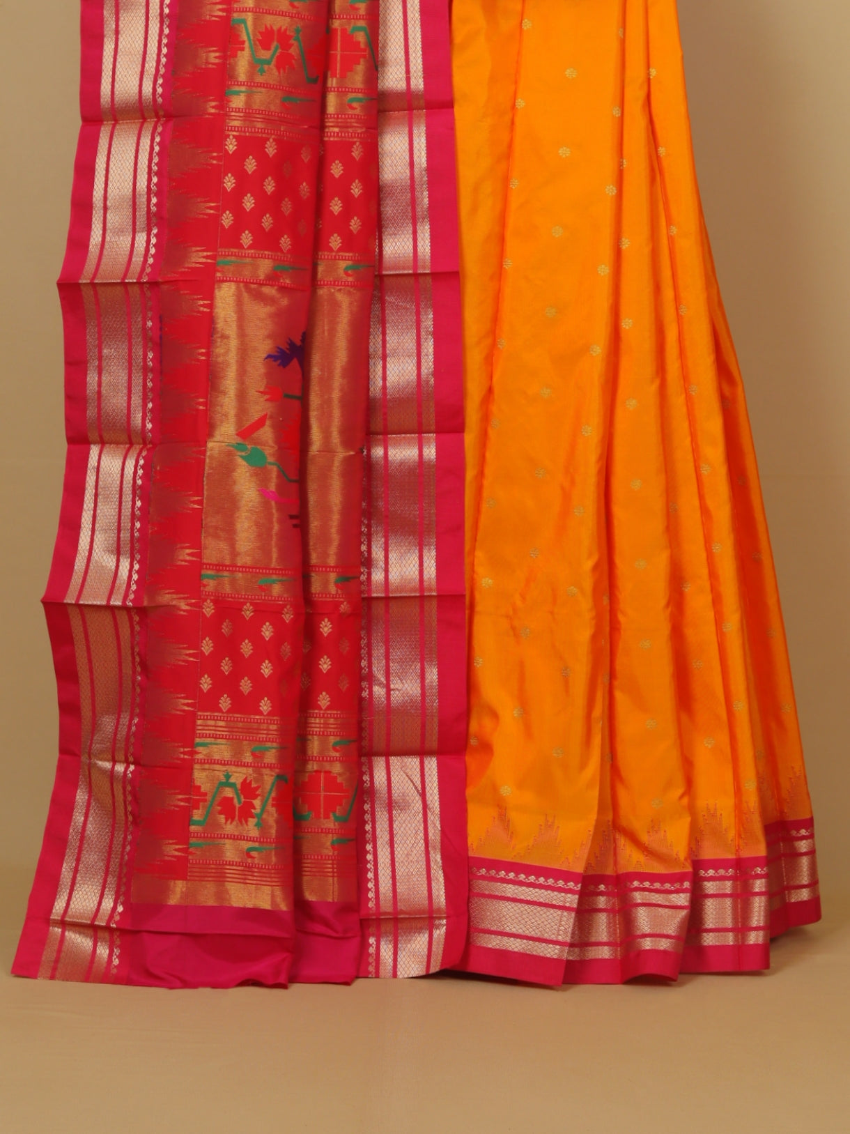 Mango yellow by rani temple silk paithani saree