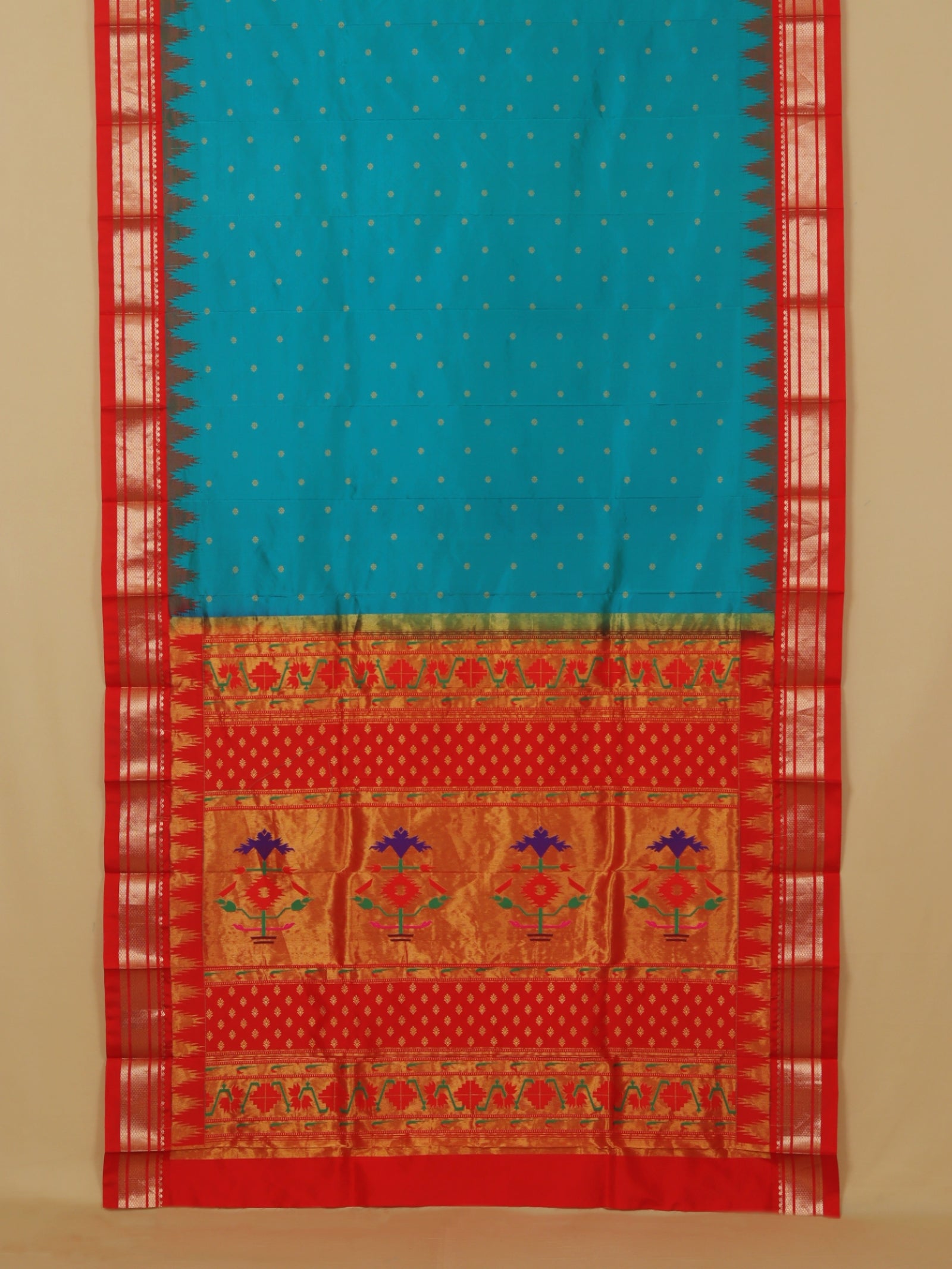 Sapphire Rama by red temple paithani saree