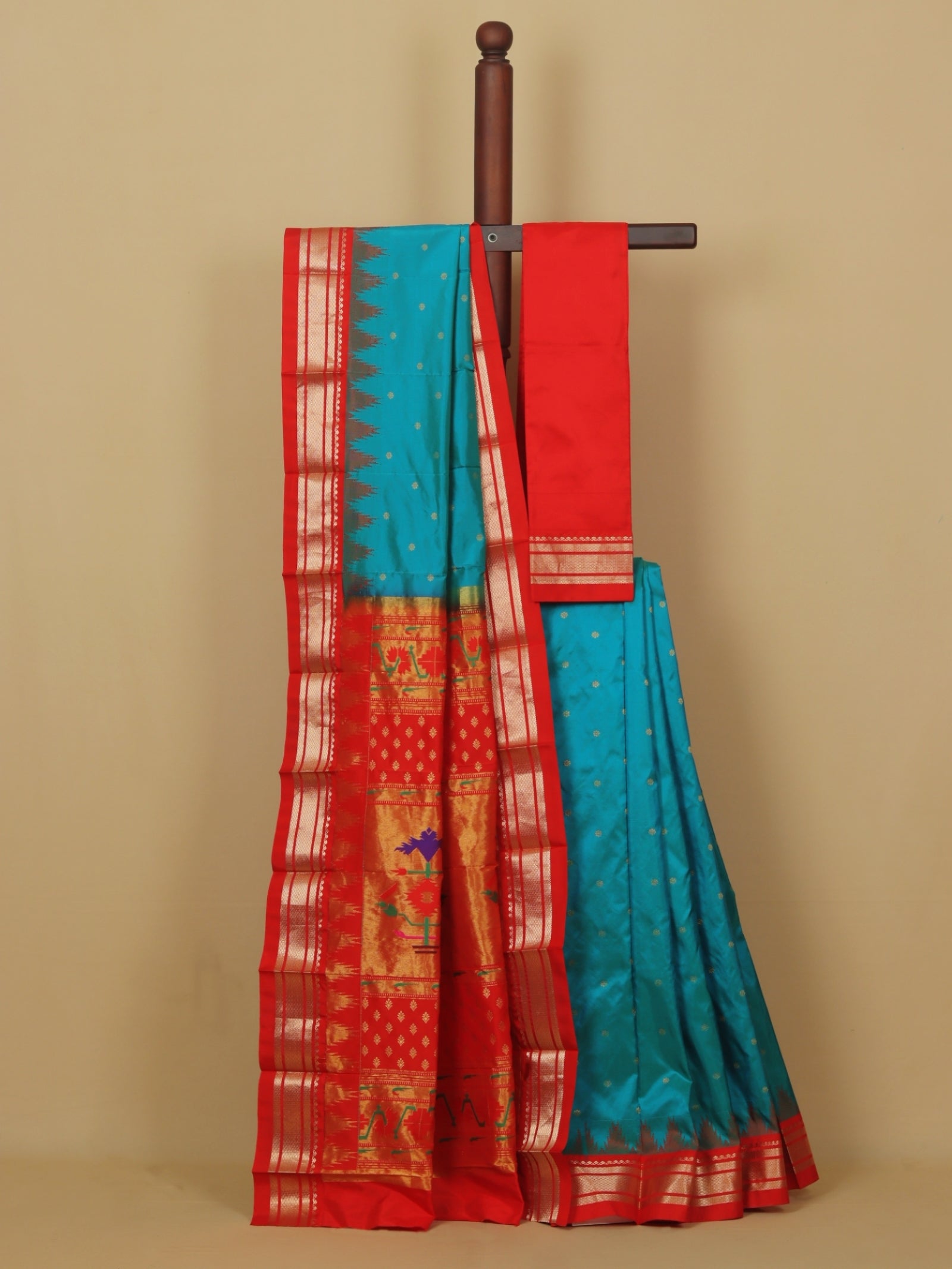 Sapphire Rama by red temple paithani saree