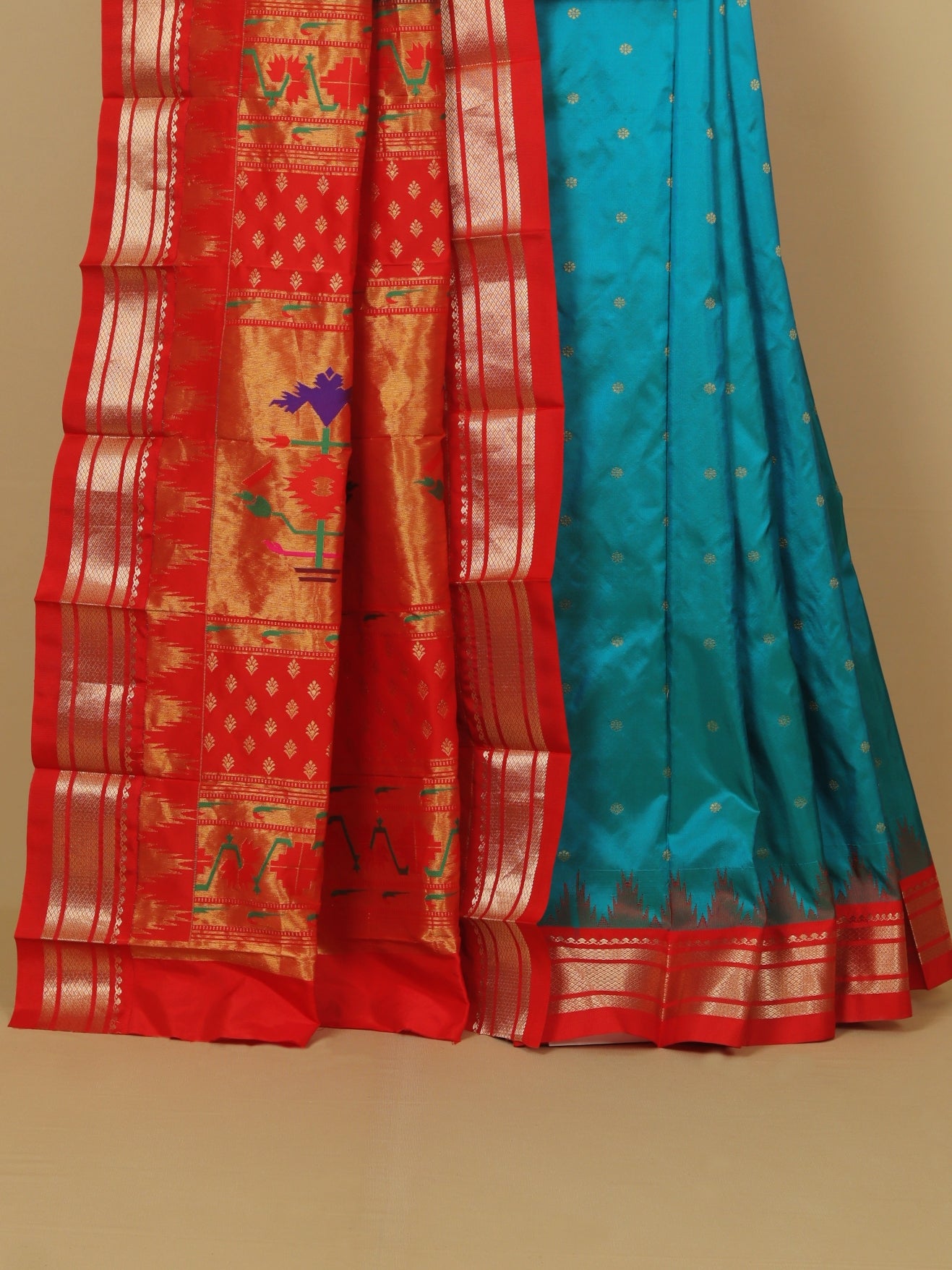 Sapphire Rama by red temple paithani saree