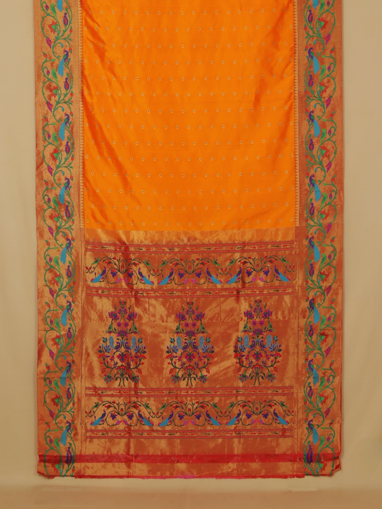 Mango yellow fancy border silk paithani saree