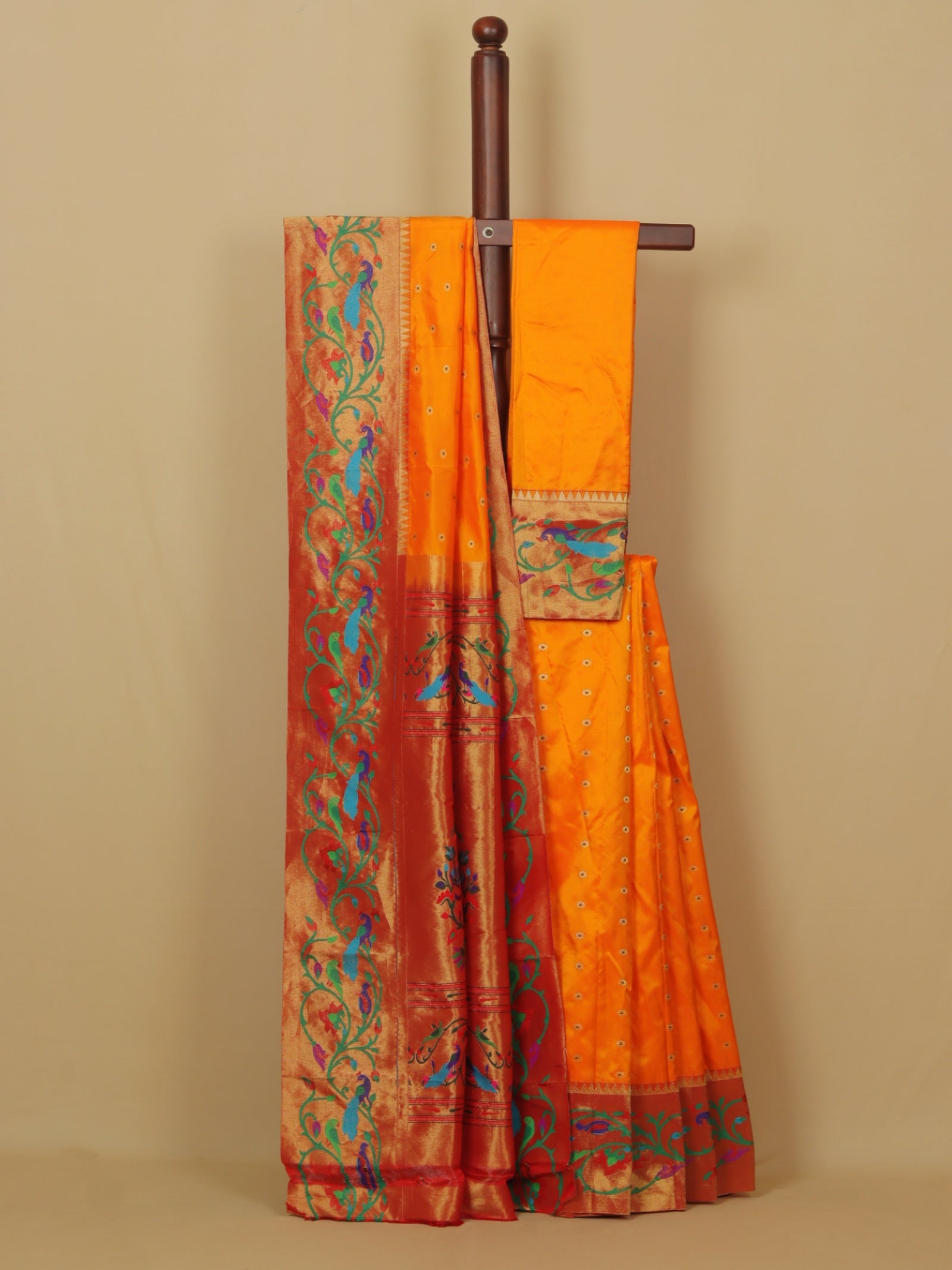 Mango yellow fancy border silk paithani saree