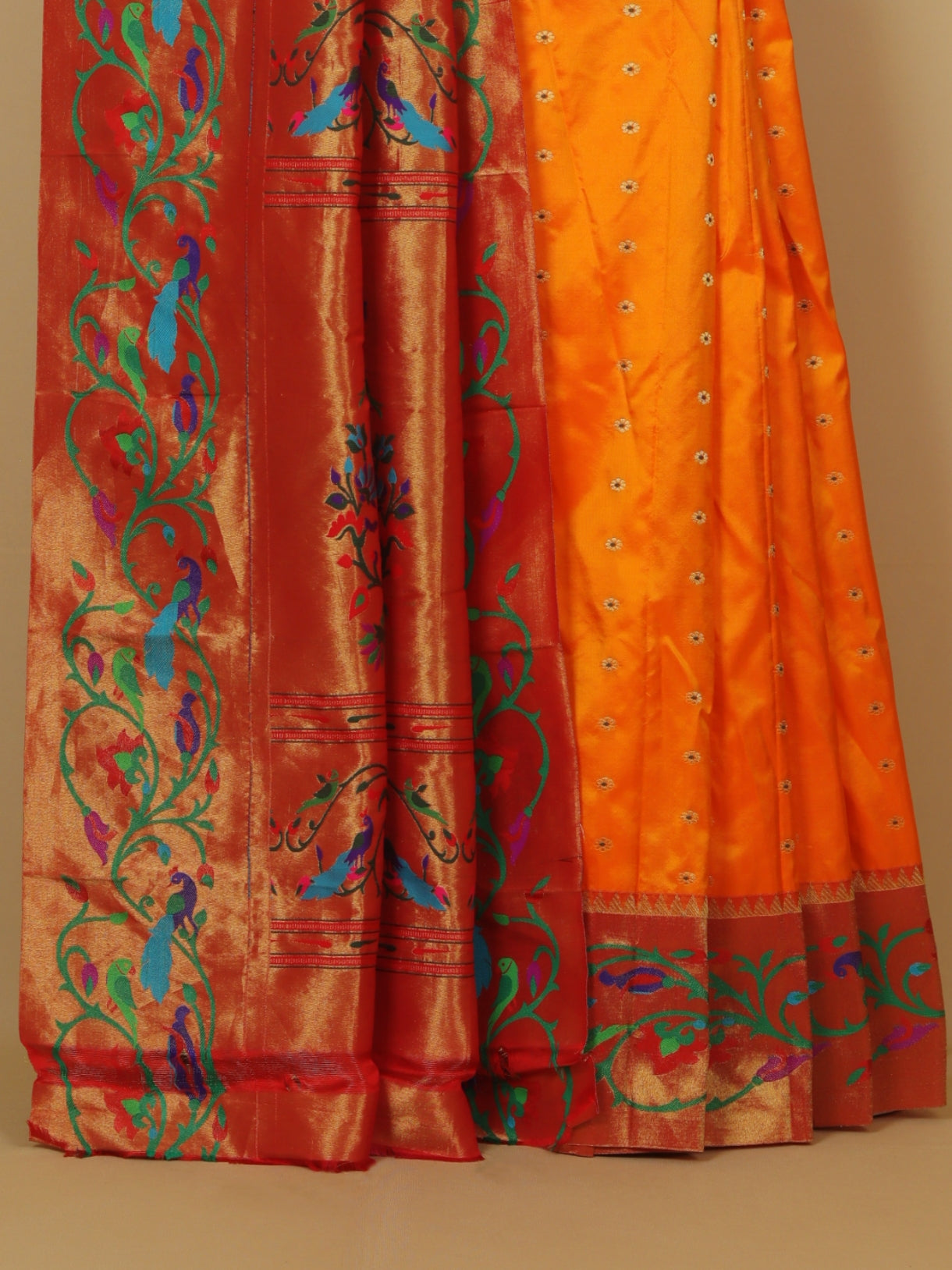 Mango yellow fancy border silk paithani saree