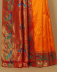 Mango yellow fancy border silk paithani saree