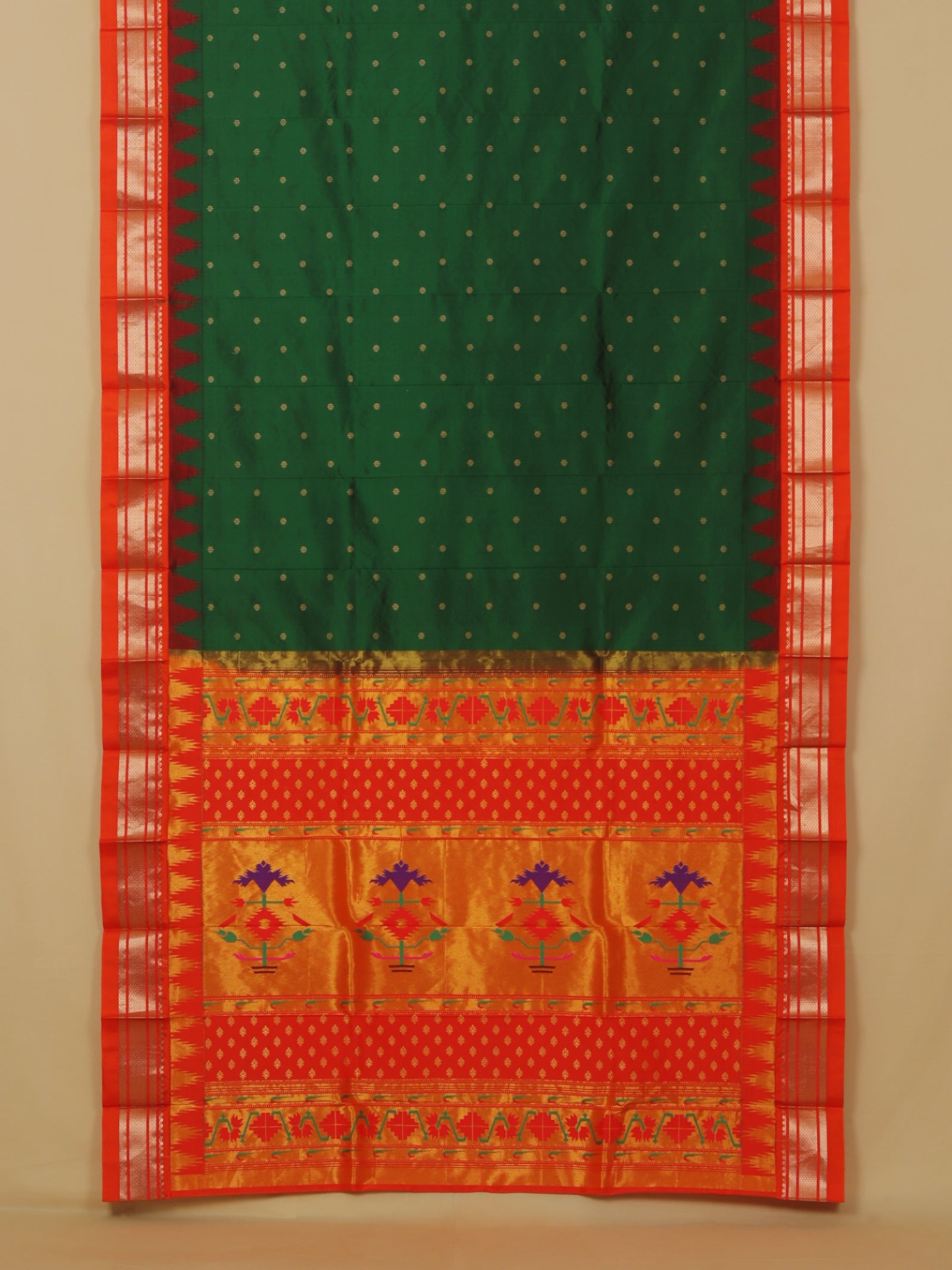 Green by orange temple paithani saree