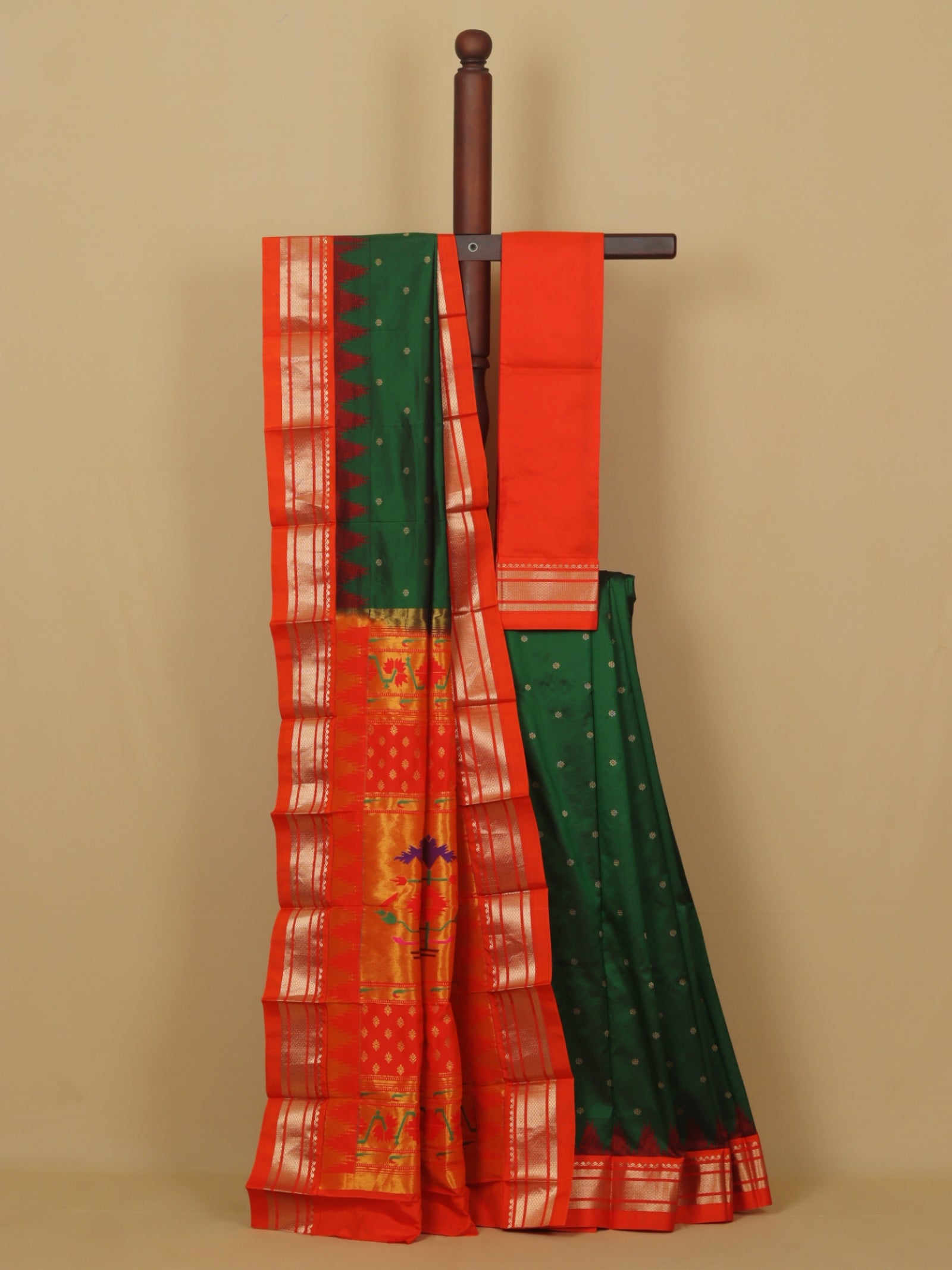 Green by orange temple paithani saree