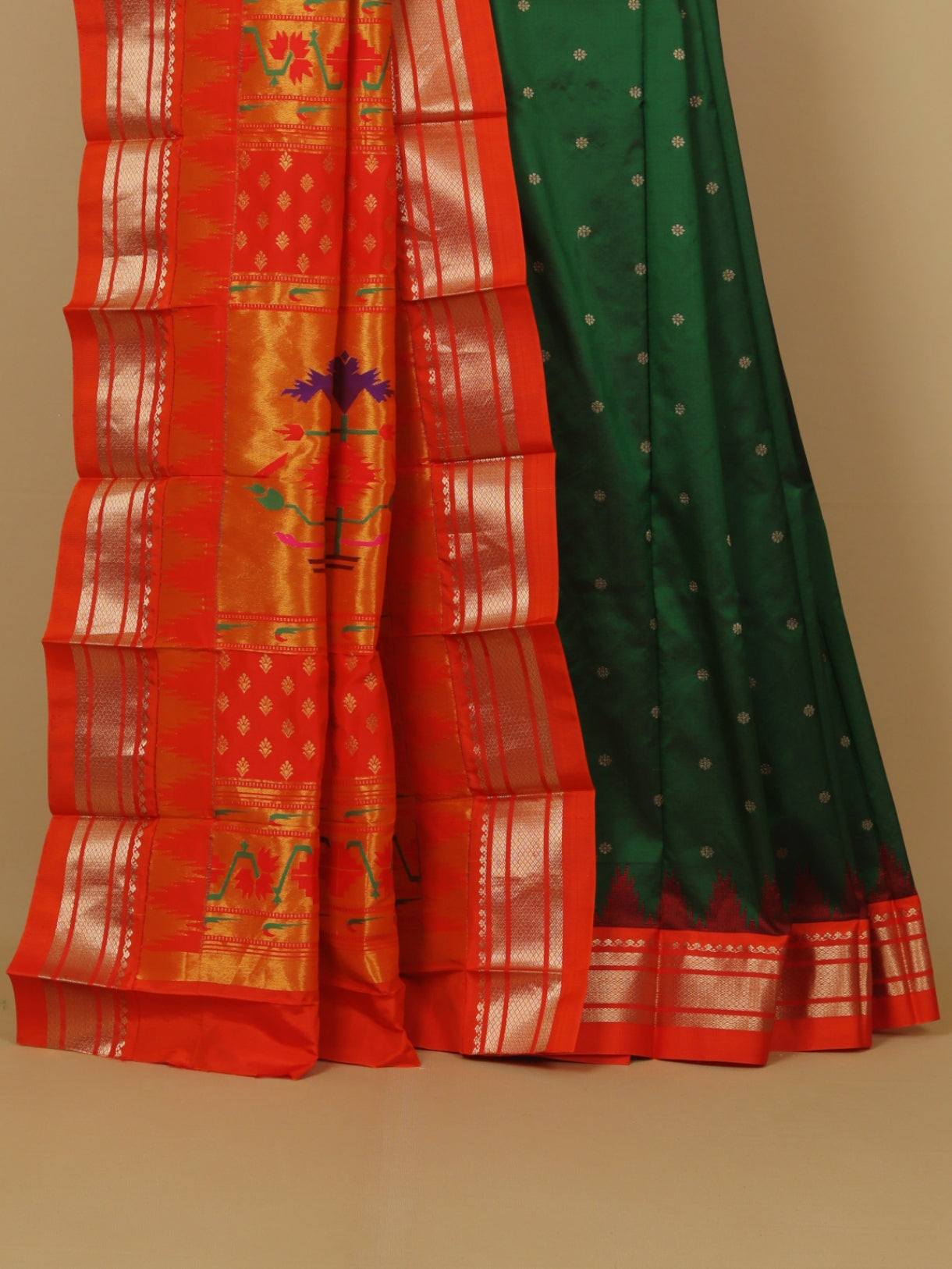 Green by orange temple paithani saree