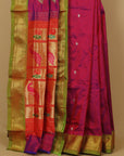 Short majenta silk paithani saree
