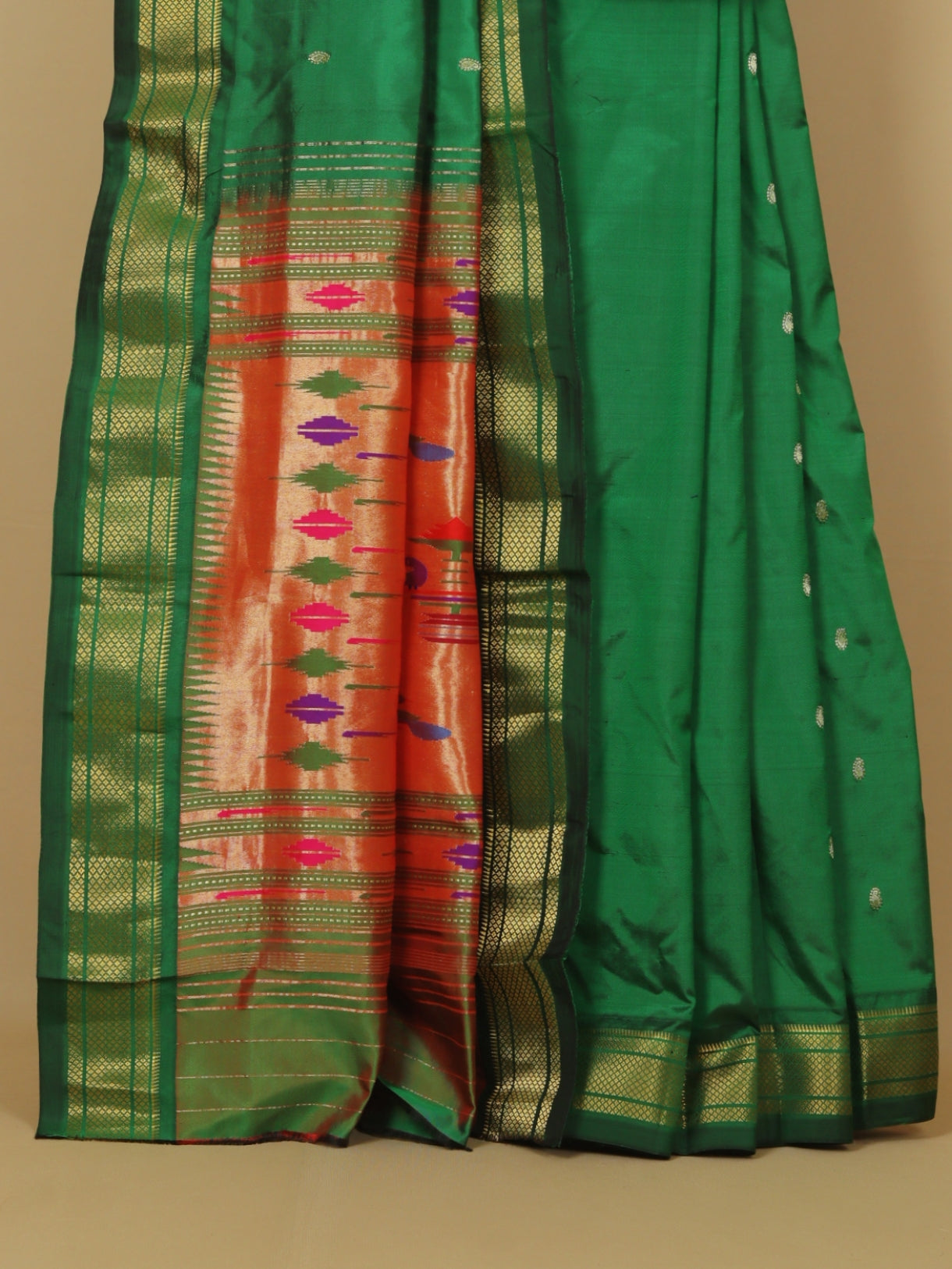 Green silk paithani saree