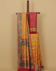 Mango yellow crep silk digital printed saree