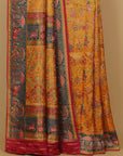 Mango yellow crep silk digital printed saree