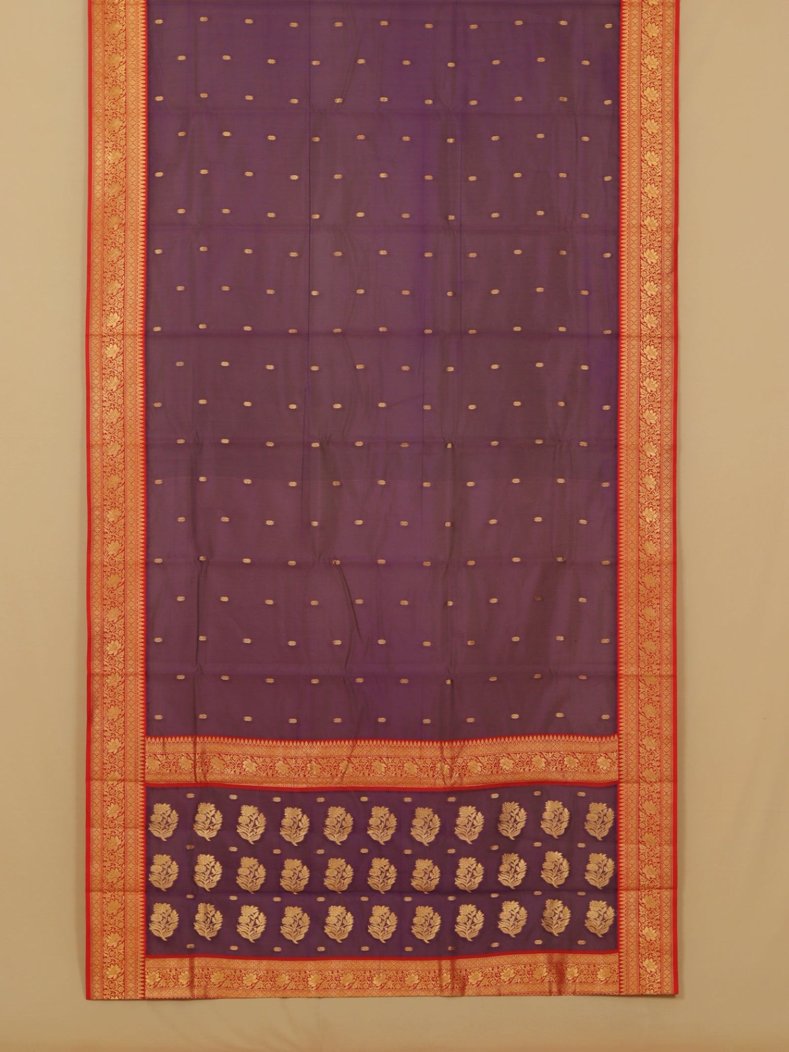 Purple blue by red semi chanderi saree