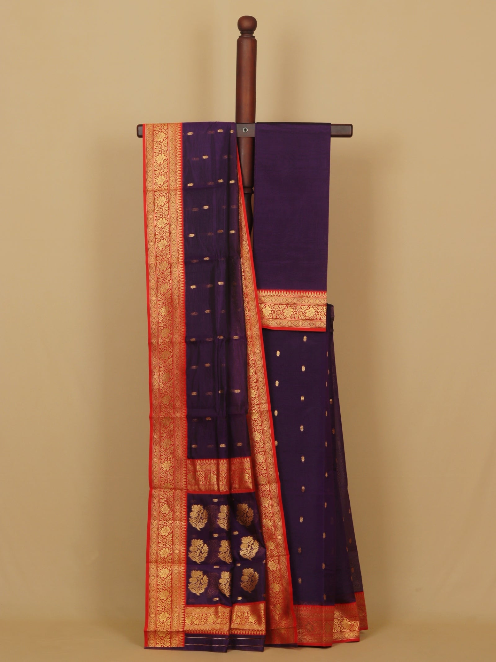 Purple blue by red semi chanderi saree