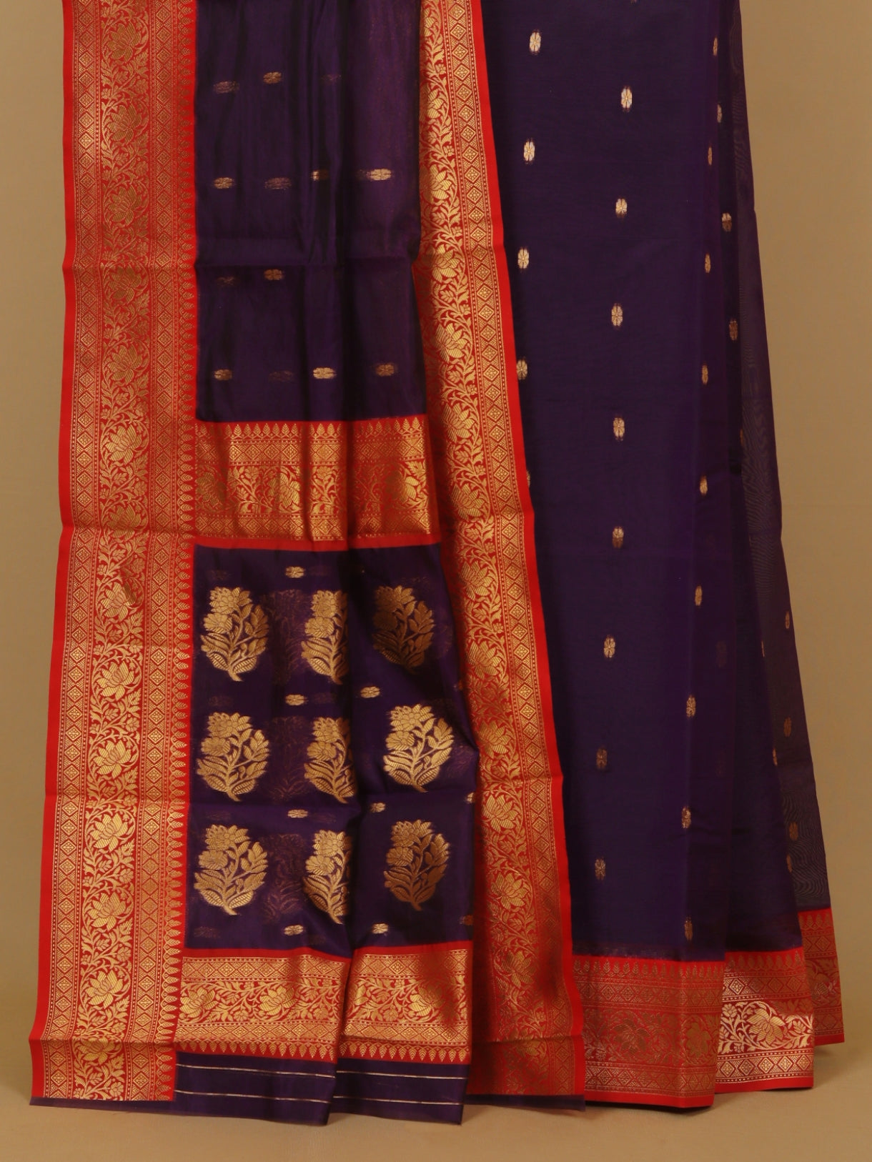 Purple blue by red semi chanderi saree