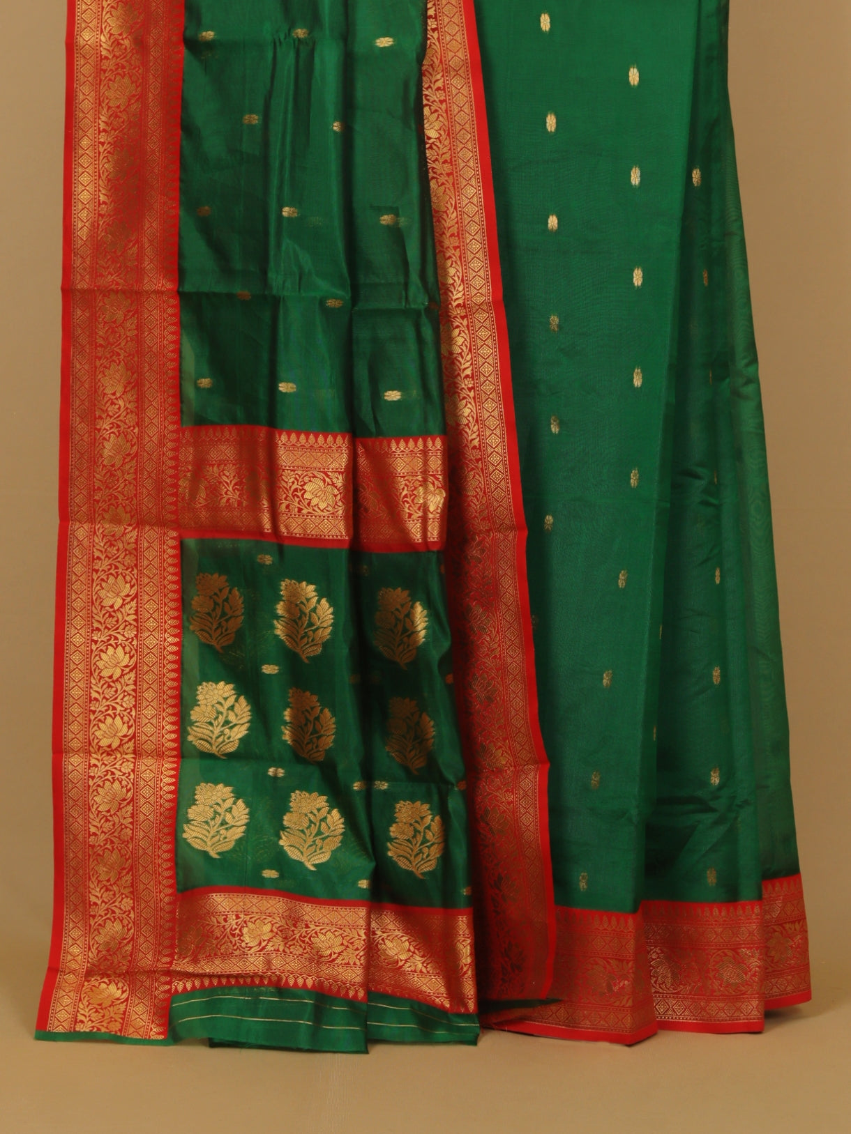 Green by red semi chanderi saree